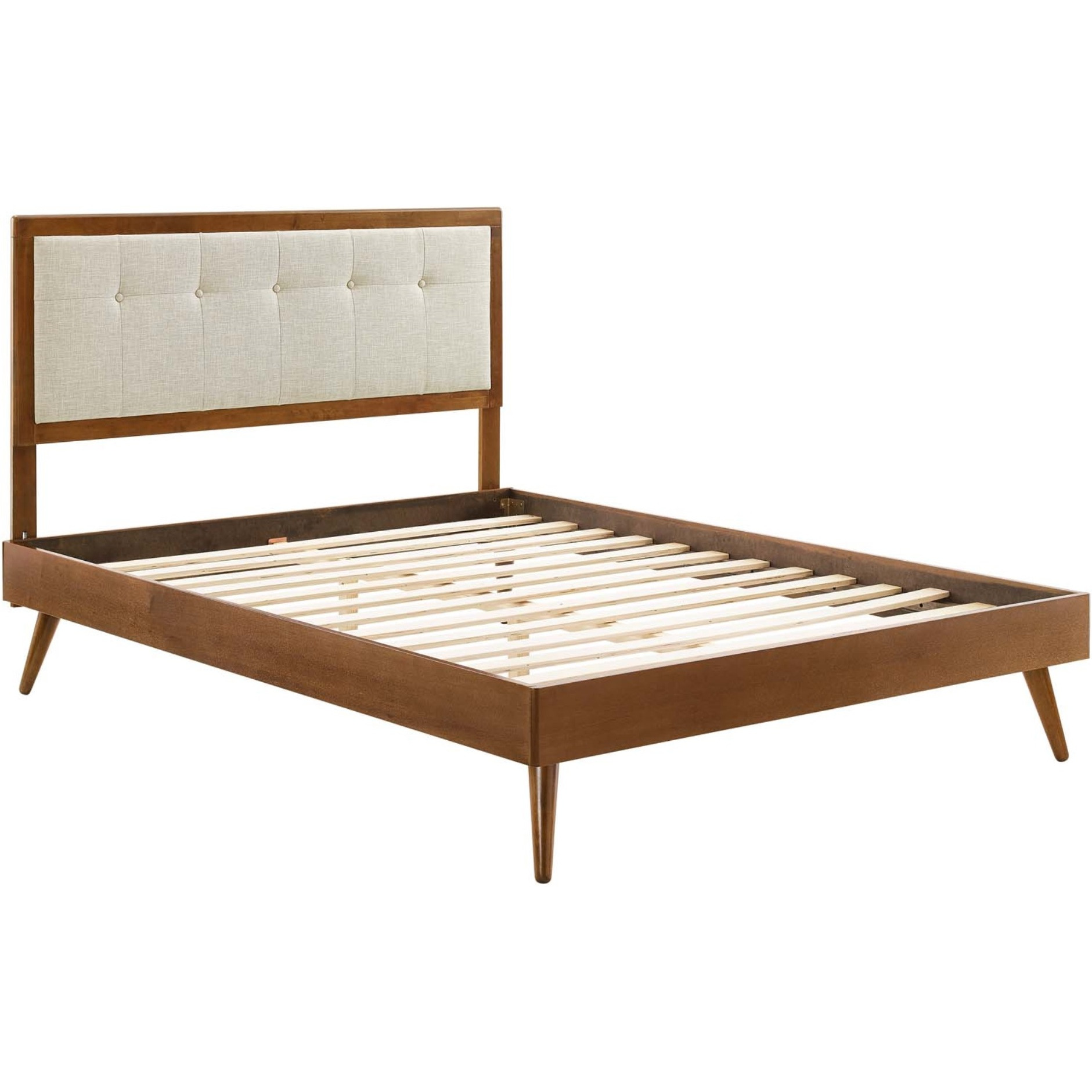 Willow King Wood Platform Bed With Splayed Legs Walnut Beige