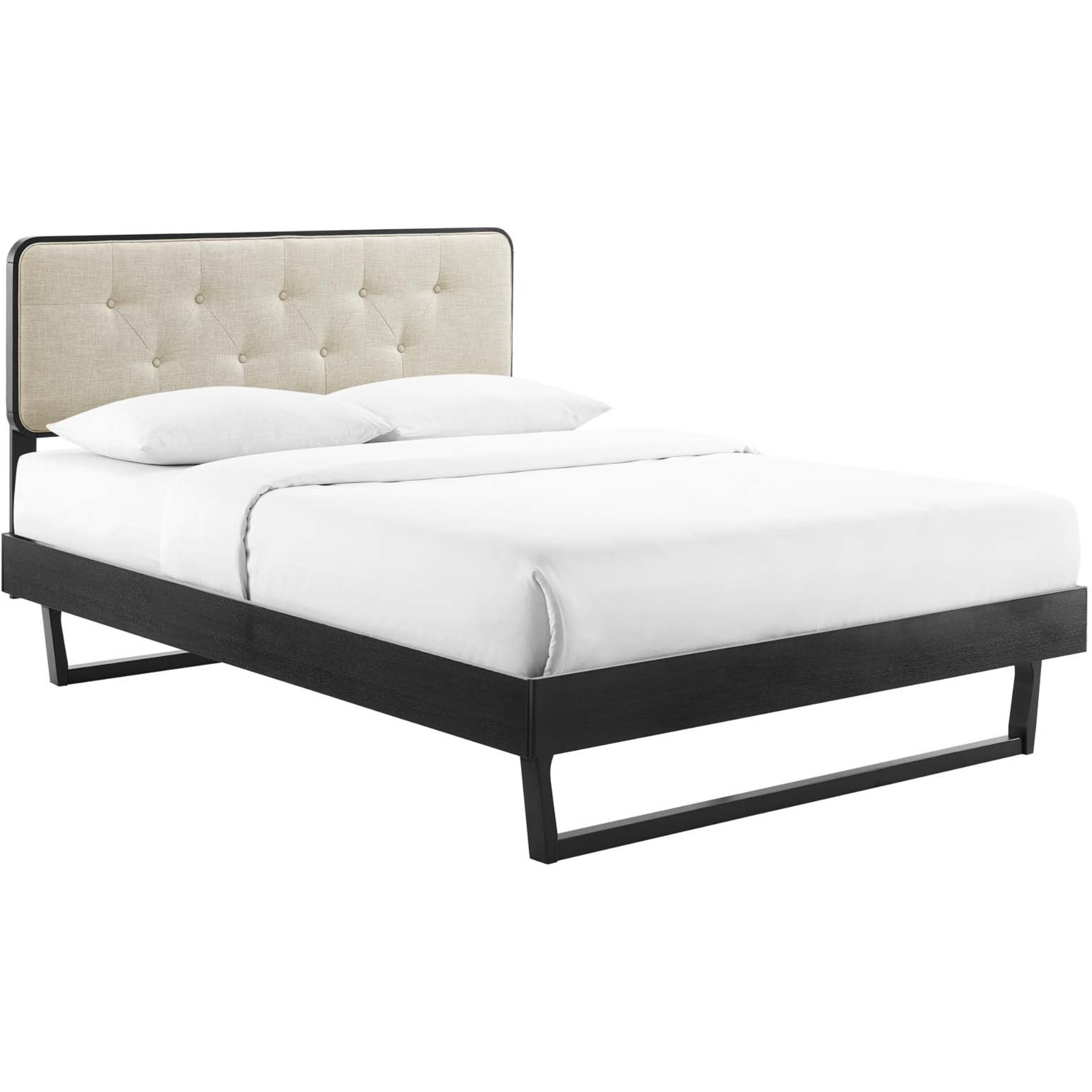 Bridgette Full Wood Platform Bed With Angular Frame Black Beige