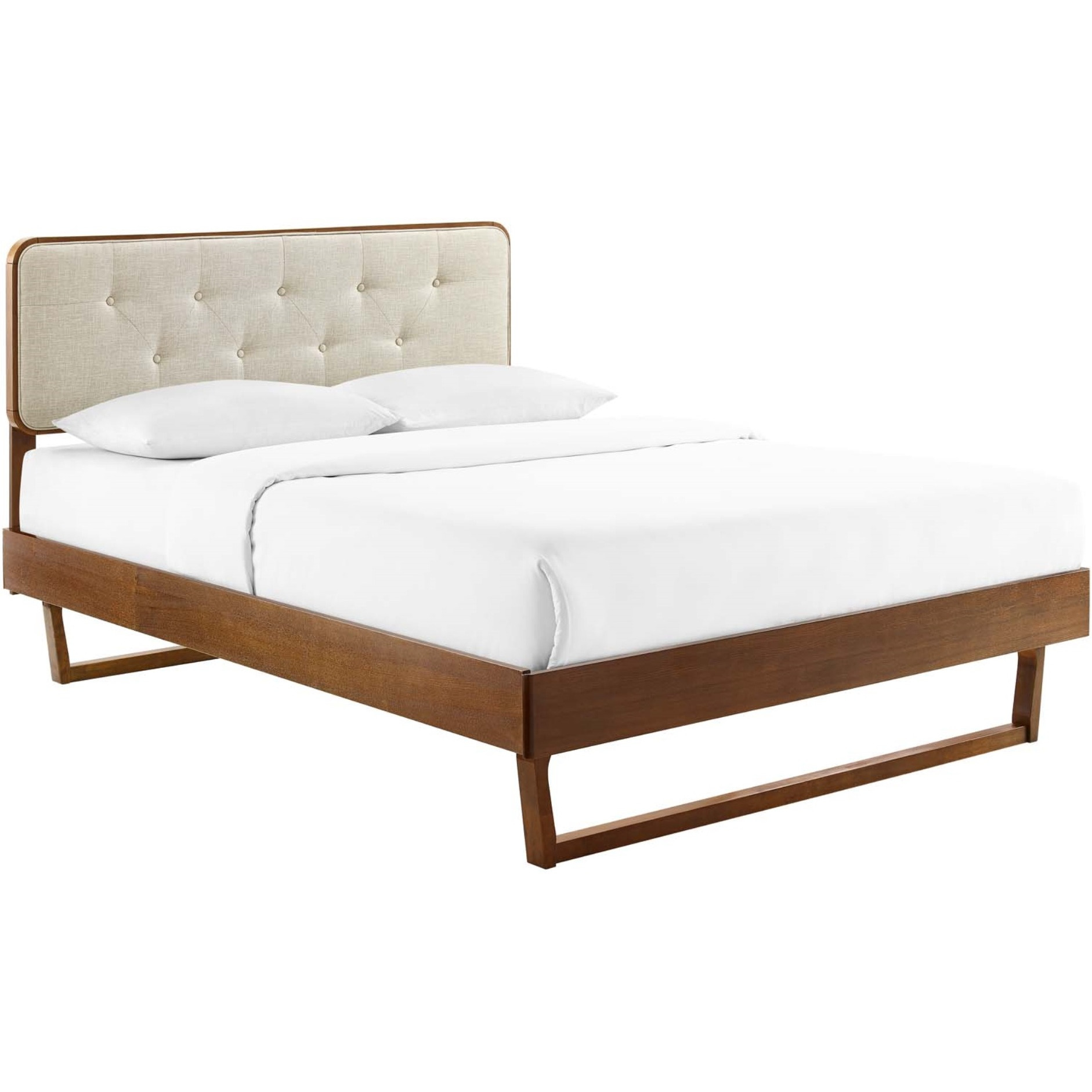 Bridgette King Wood Platform Bed With Angular Frame Walnut Beige