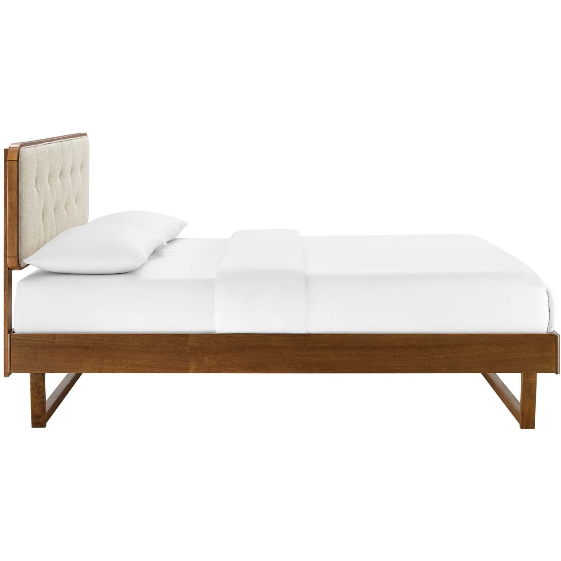 Bridgette King Wood Platform Bed With Angular Frame Walnut Beige