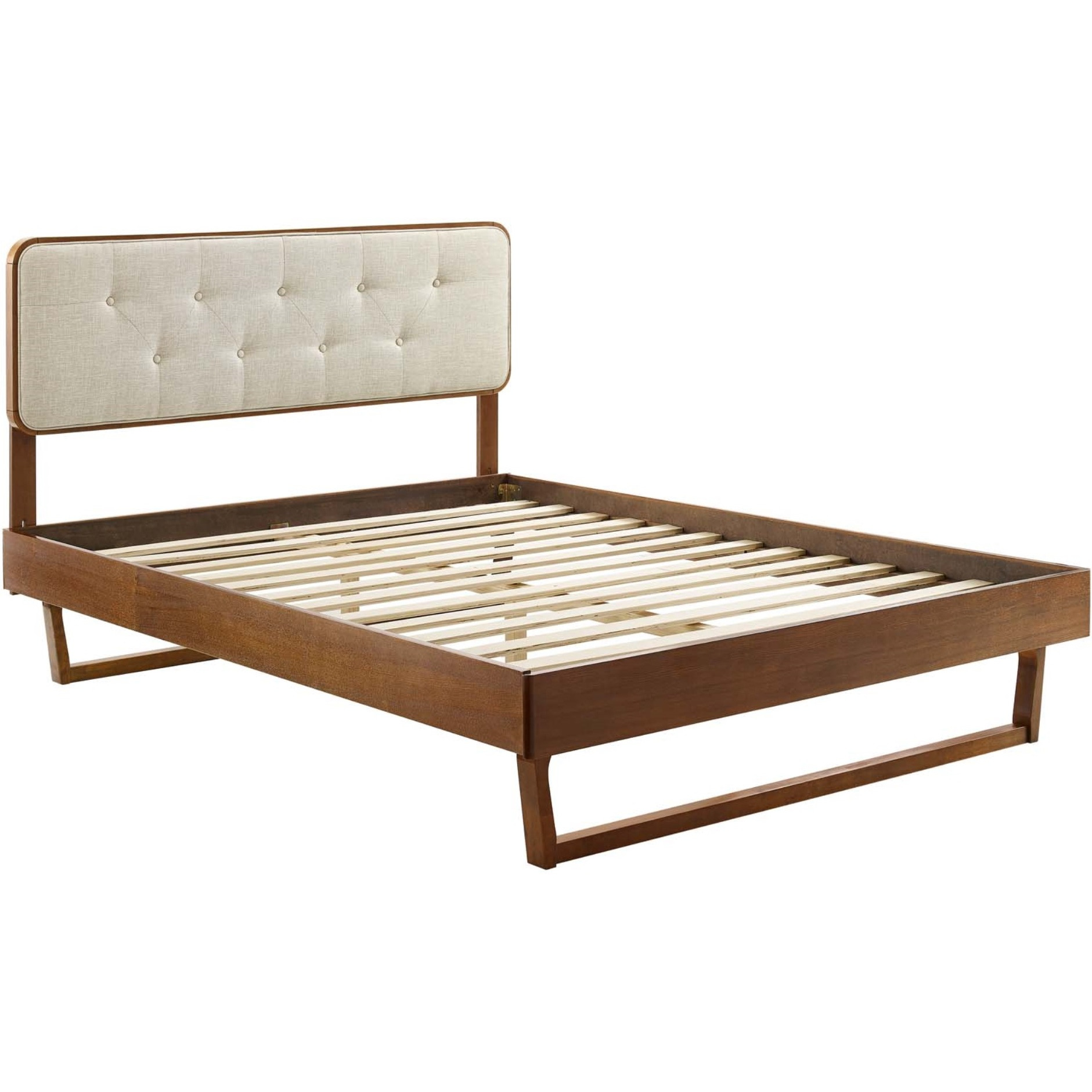 Bridgette King Wood Platform Bed With Angular Frame Walnut Beige