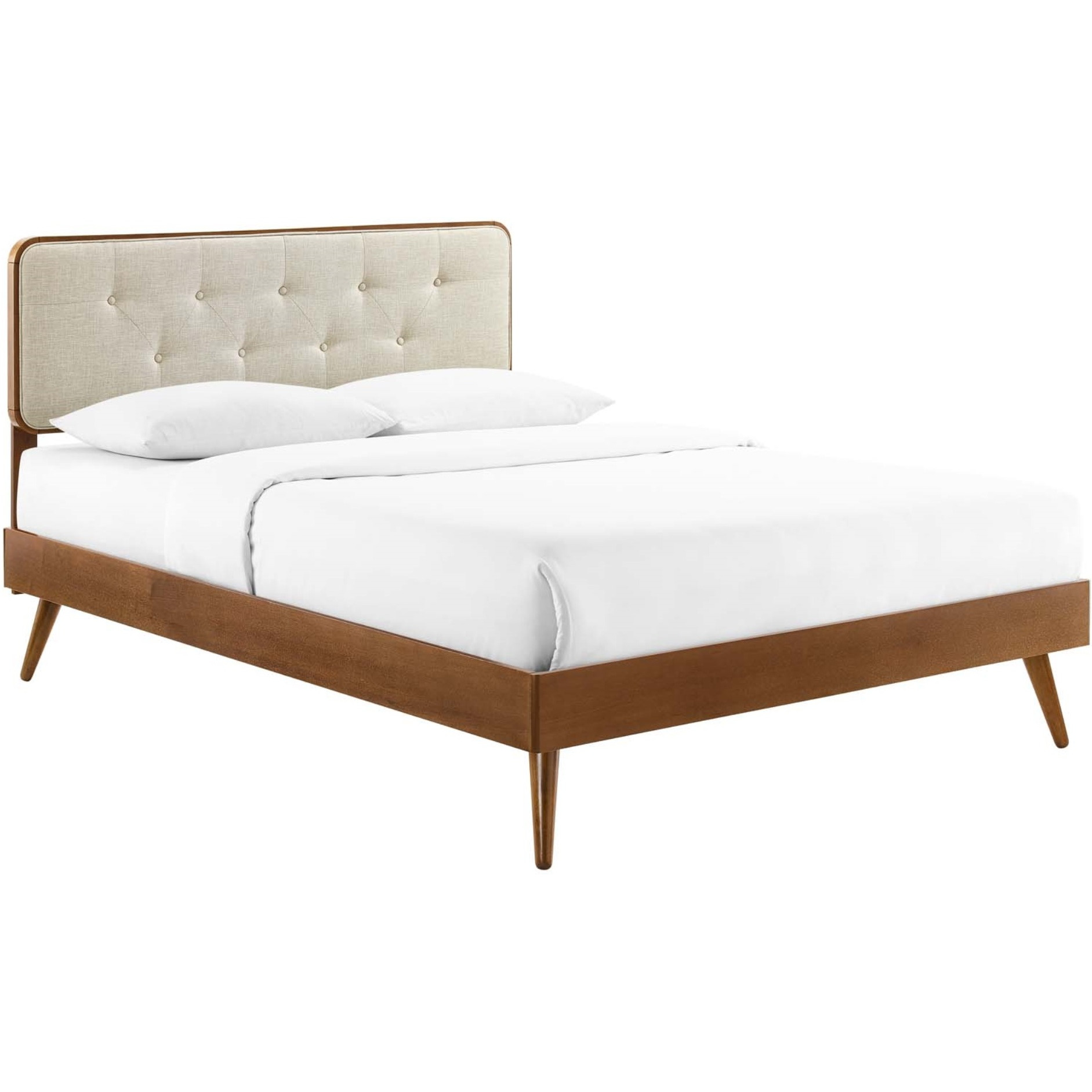 Bridgette King Wood Platform Bed With Splayed Legs Walnut Beige