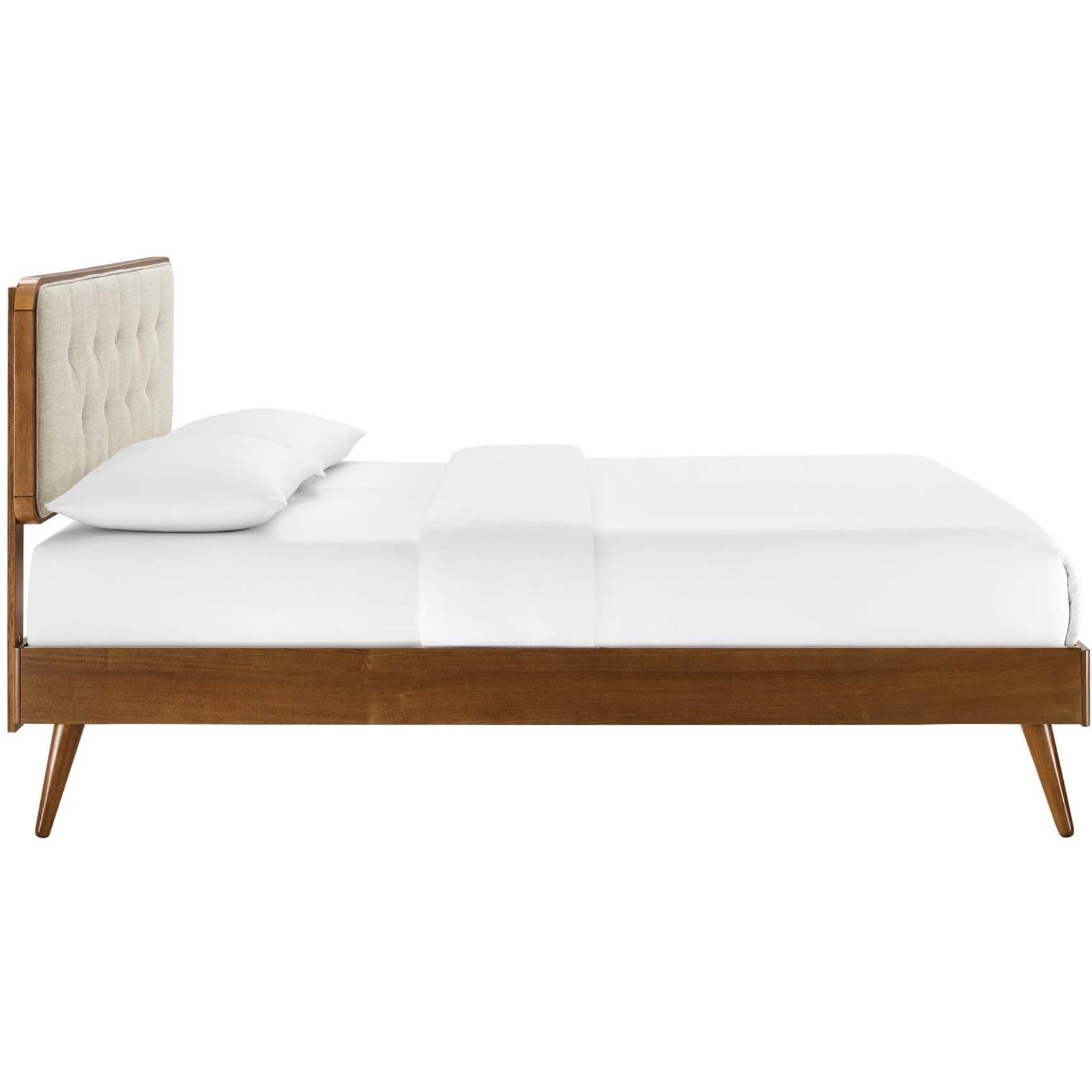 Bridgette King Wood Platform Bed With Splayed Legs Walnut Beige