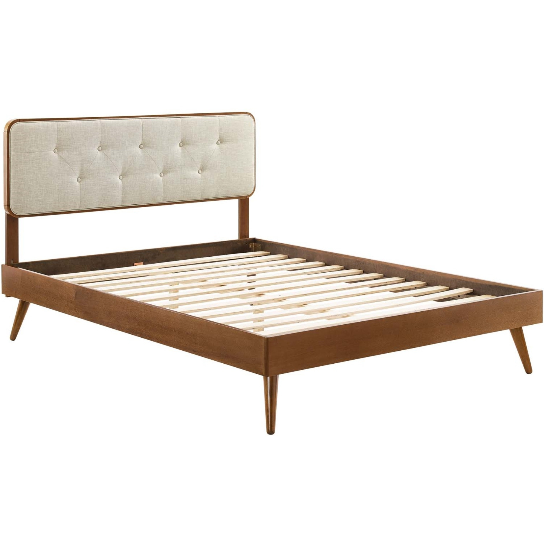 Bridgette King Wood Platform Bed With Splayed Legs Walnut Beige