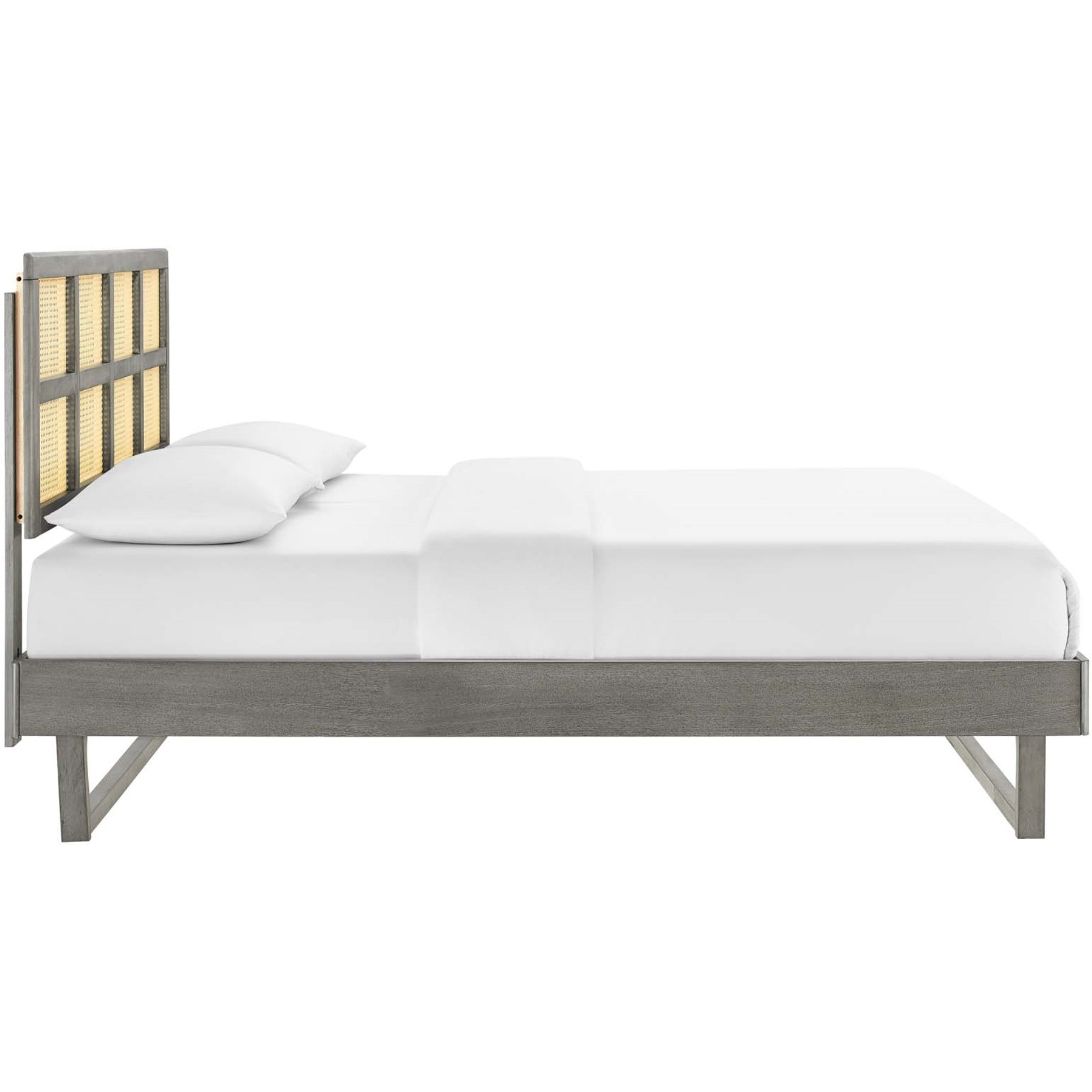 Sidney Cane and Wood Queen Platform Bed With Angular Legs Gray