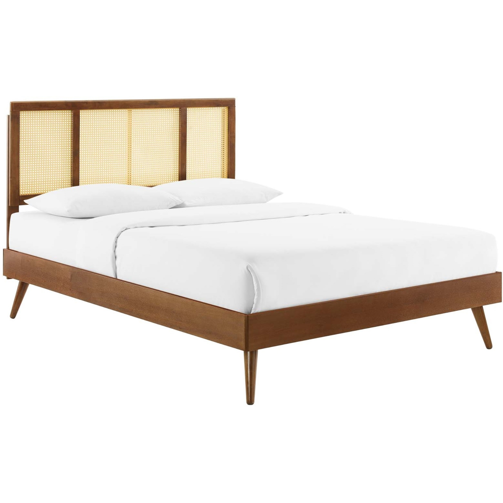 Kelsea Cane and Wood Queen Platform Bed With Splayed Legs Walnut
