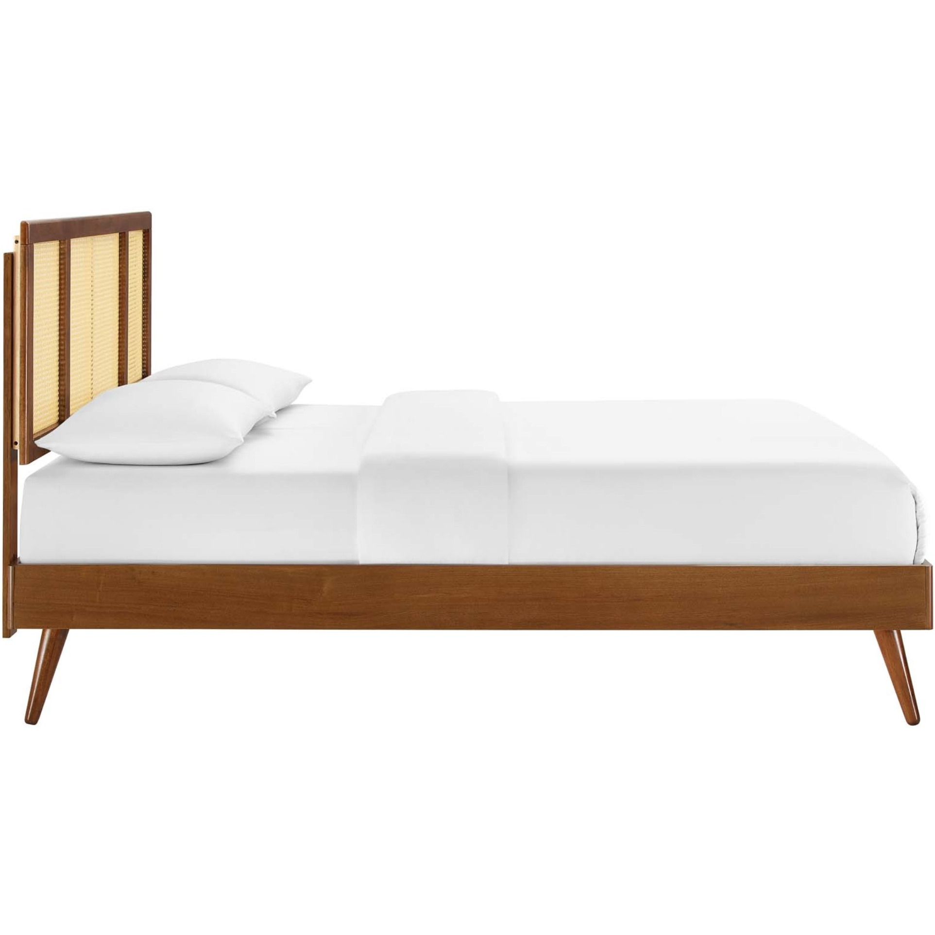 Kelsea Cane and Wood Queen Platform Bed With Splayed Legs Walnut