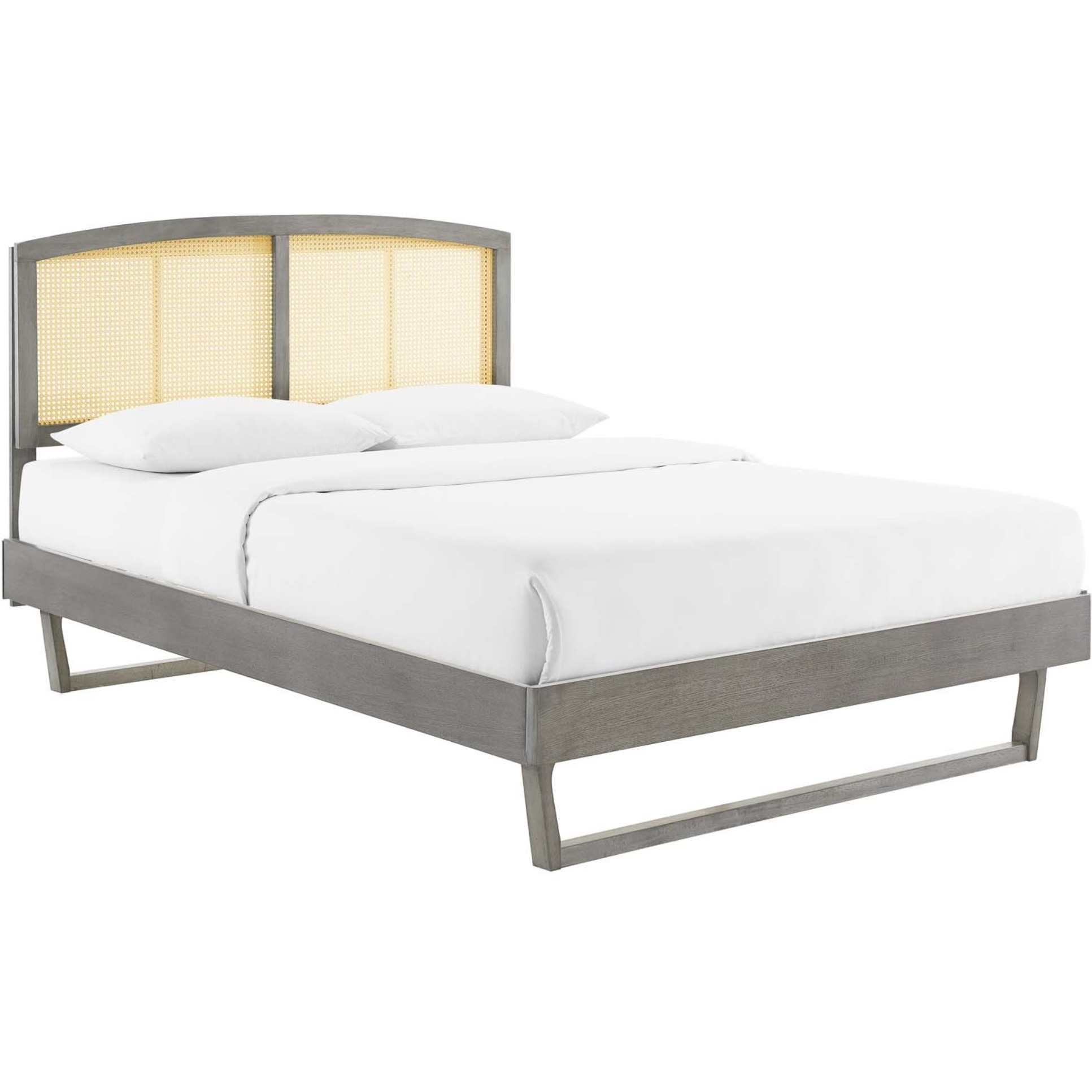 Sierra Cane and Wood Queen Platform Bed With Angular Legs Gray