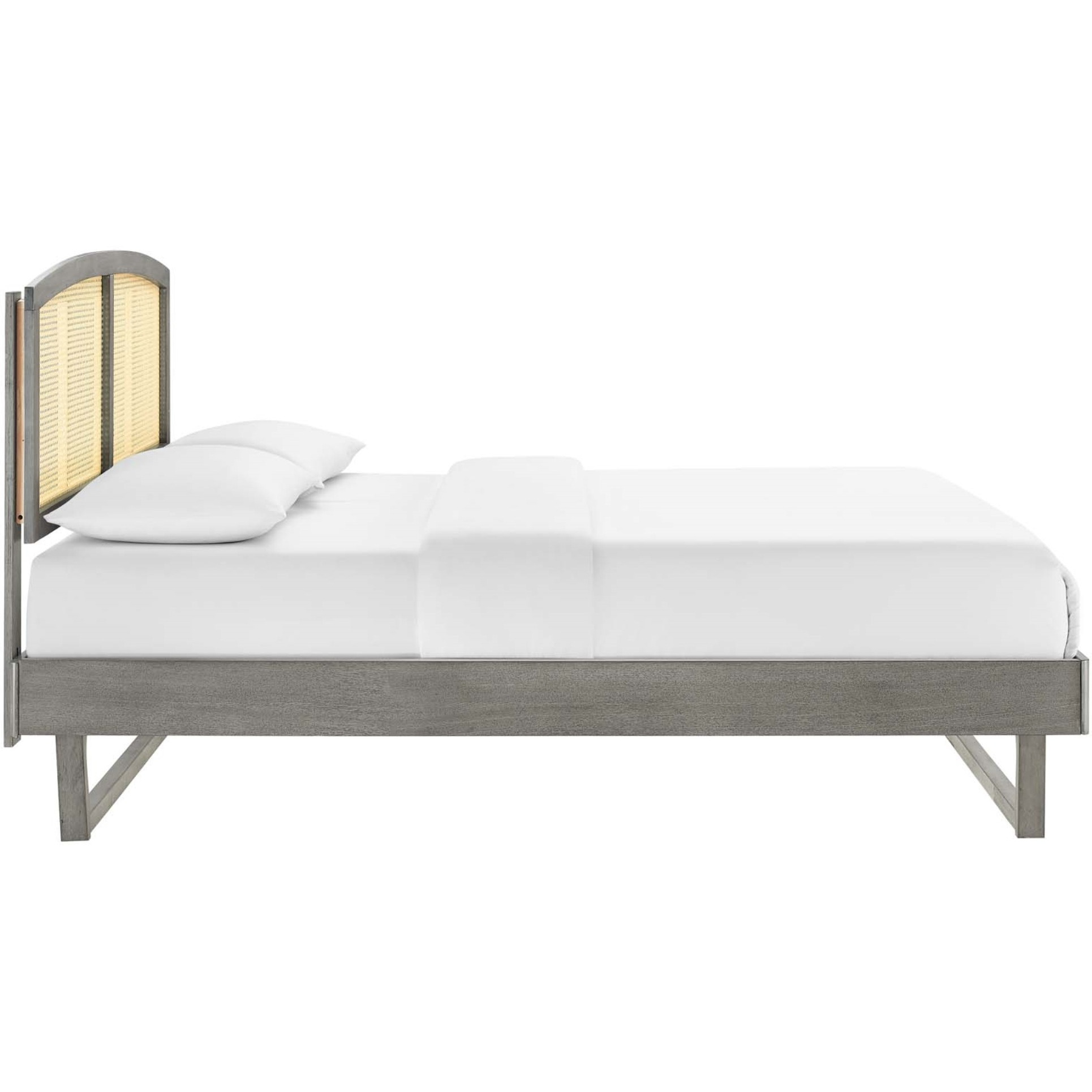 Sierra Cane and Wood Queen Platform Bed With Angular Legs Gray