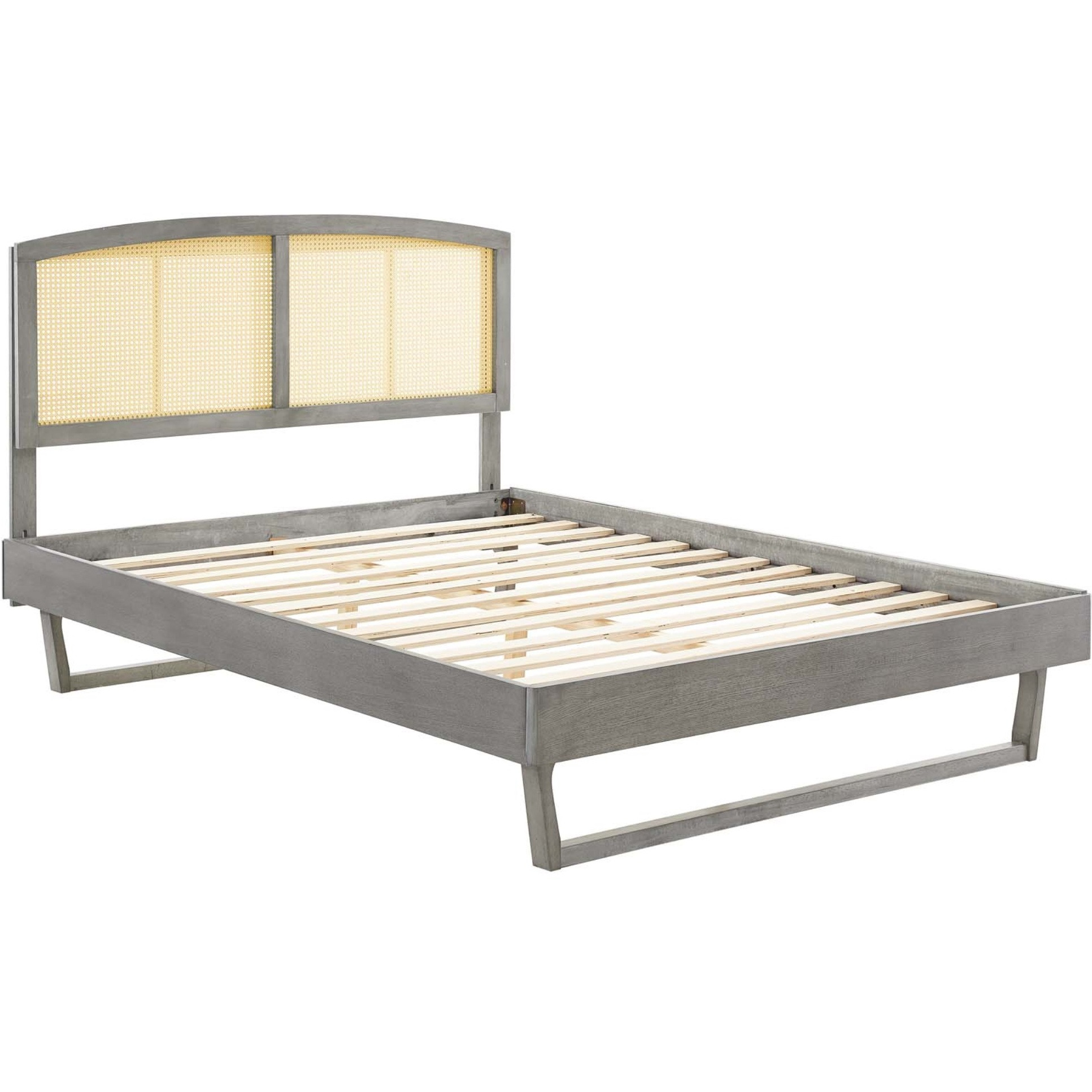 Sierra Cane and Wood Queen Platform Bed With Angular Legs Gray