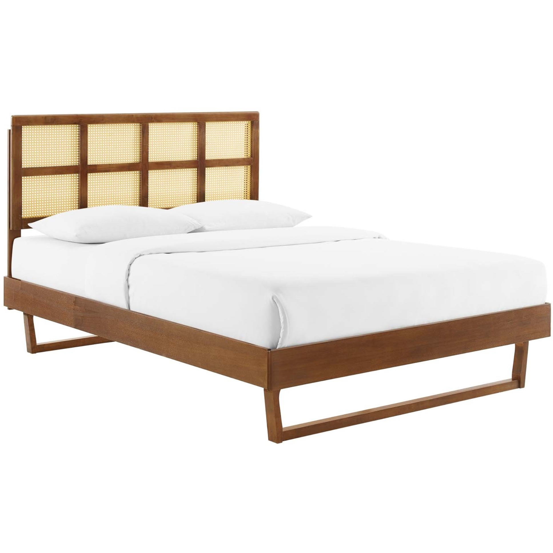 Sidney Cane and Wood King Platform Bed With Angular Legs Walnut