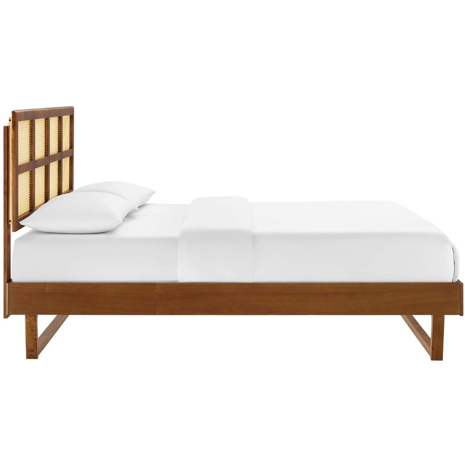 Sidney Cane and Wood King Platform Bed With Angular Legs Walnut