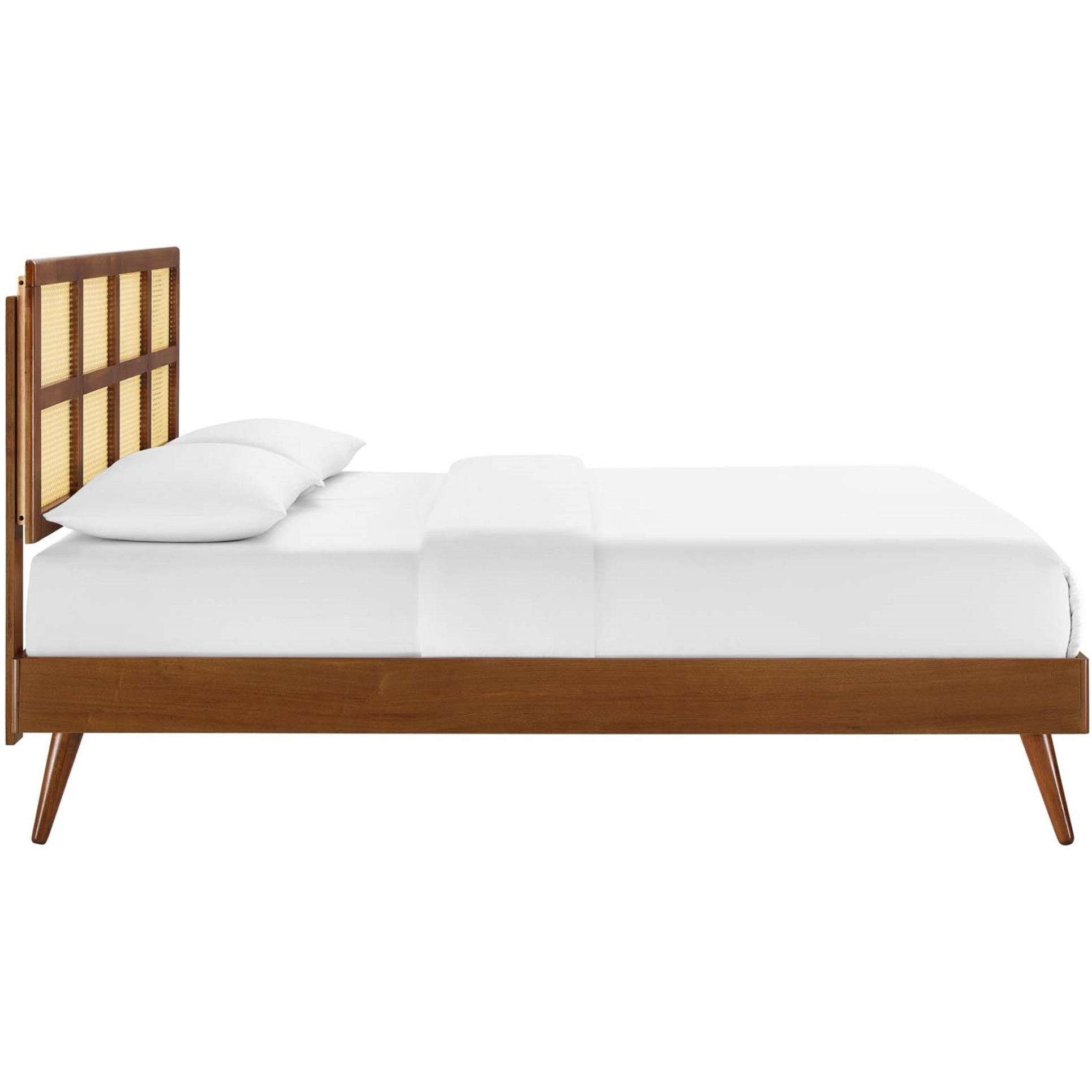 Sidney Cane and Wood King Platform Bed With Splayed Legs Walnut