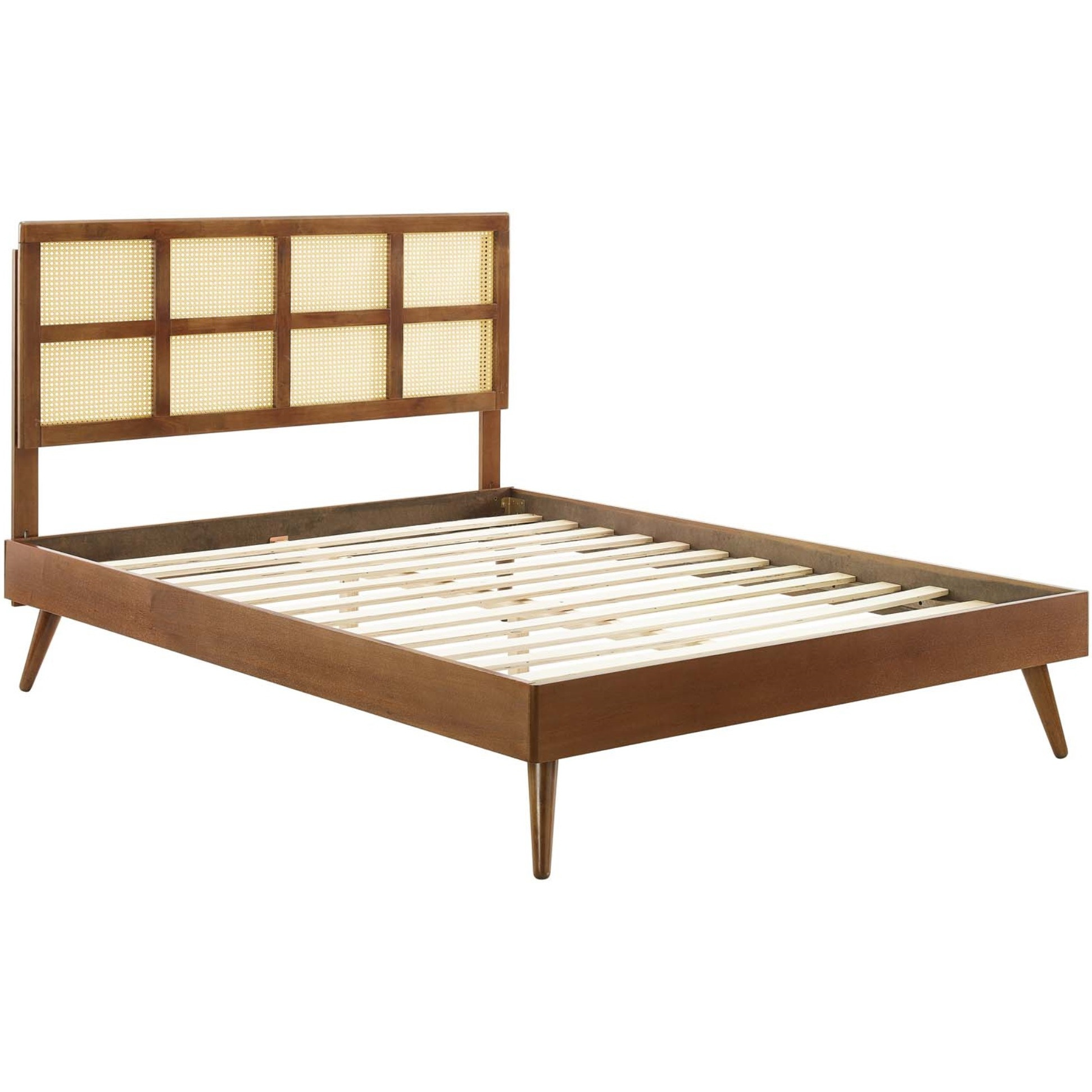 Sidney Cane and Wood King Platform Bed With Splayed Legs Walnut