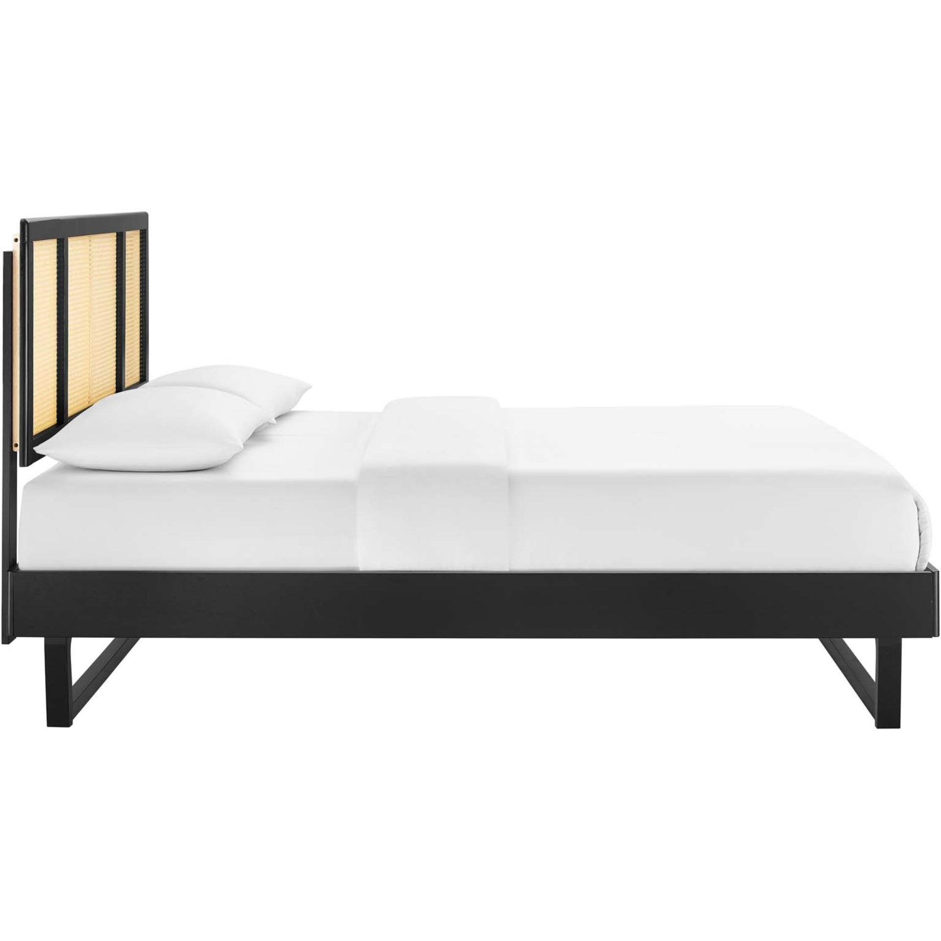 Kelsea Cane and Wood Full Platform Bed With Angular Legs Black