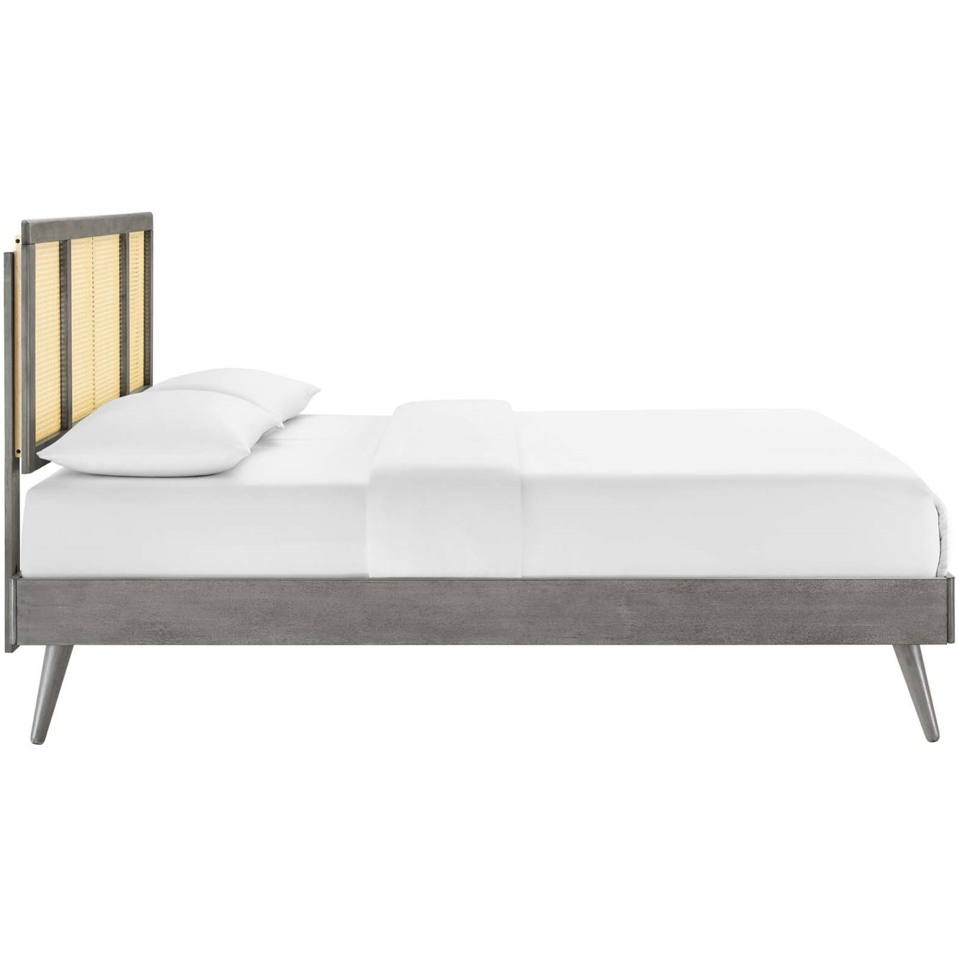 Kelsea Cane and Wood Full Platform Bed With Splayed Legs Gray