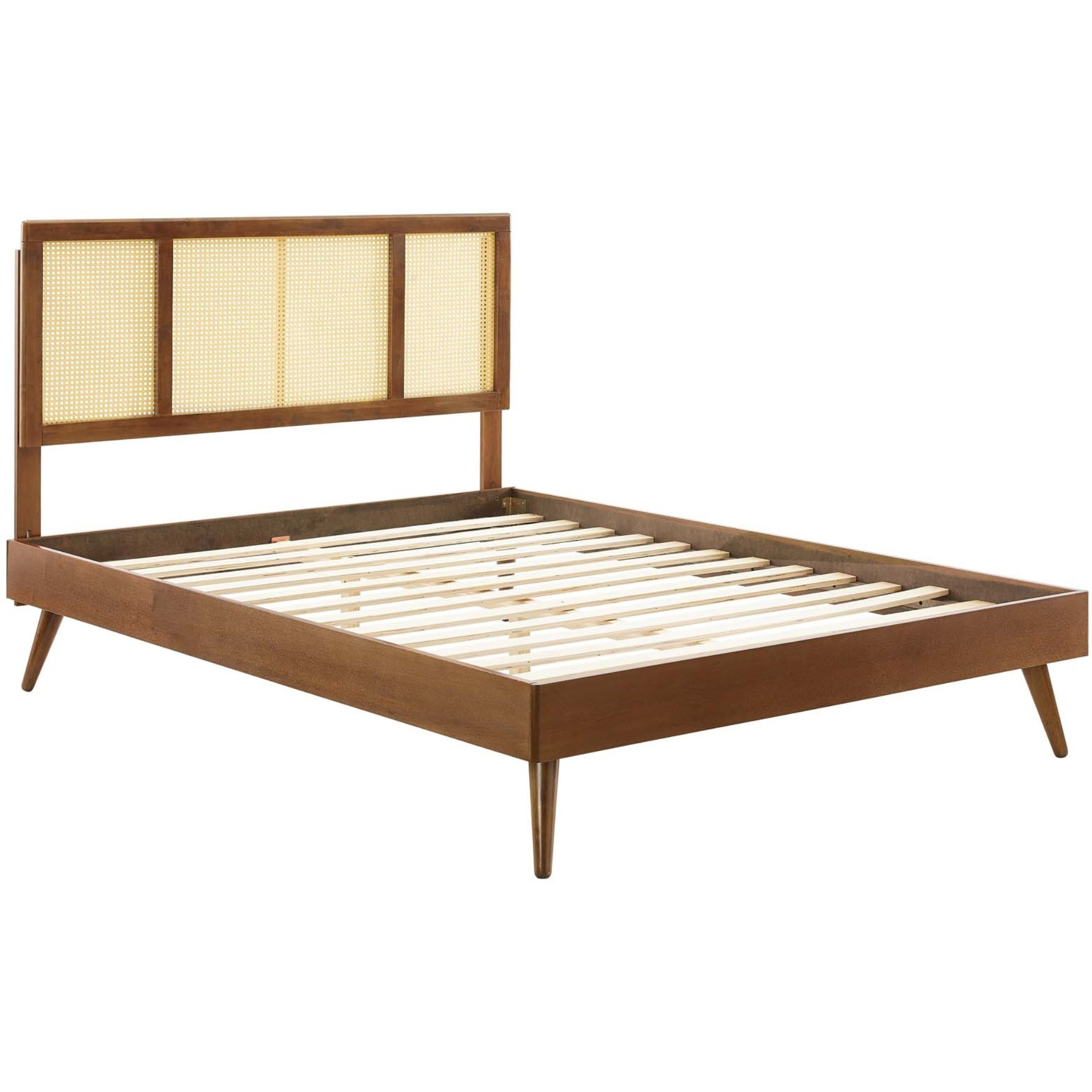 Kelsea Cane and Wood Full Platform Bed With Splayed Legs Walnut