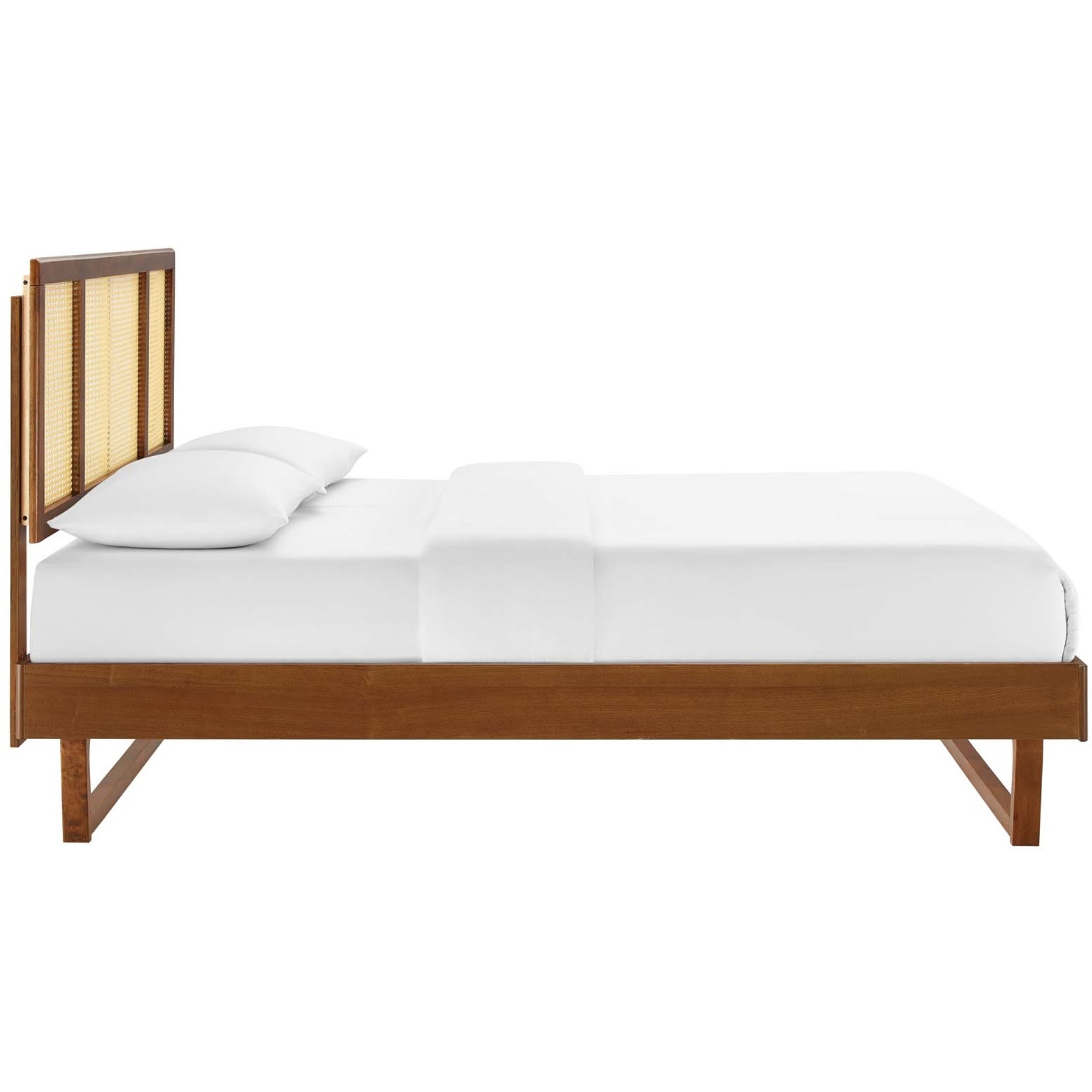 Kelsea Cane and Wood King Platform Bed With Angular Legs Walnut