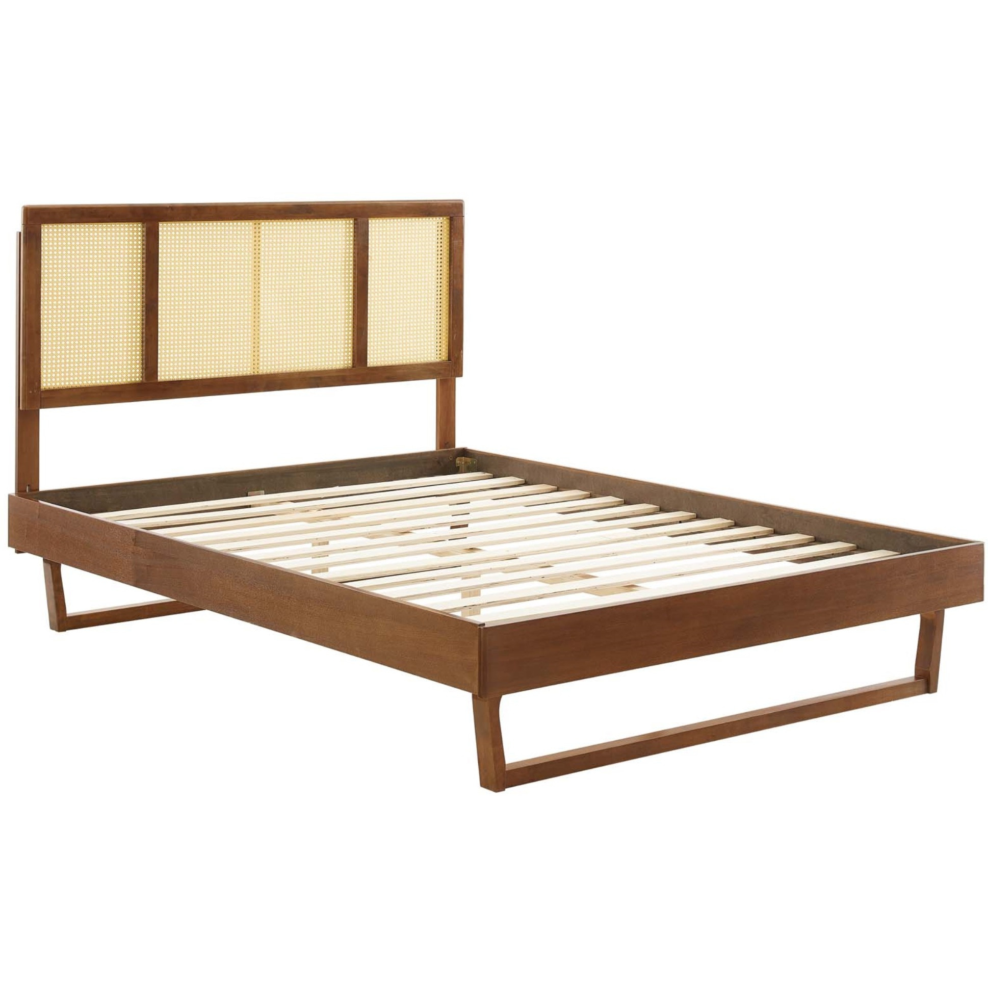 Kelsea Cane and Wood King Platform Bed With Angular Legs Walnut