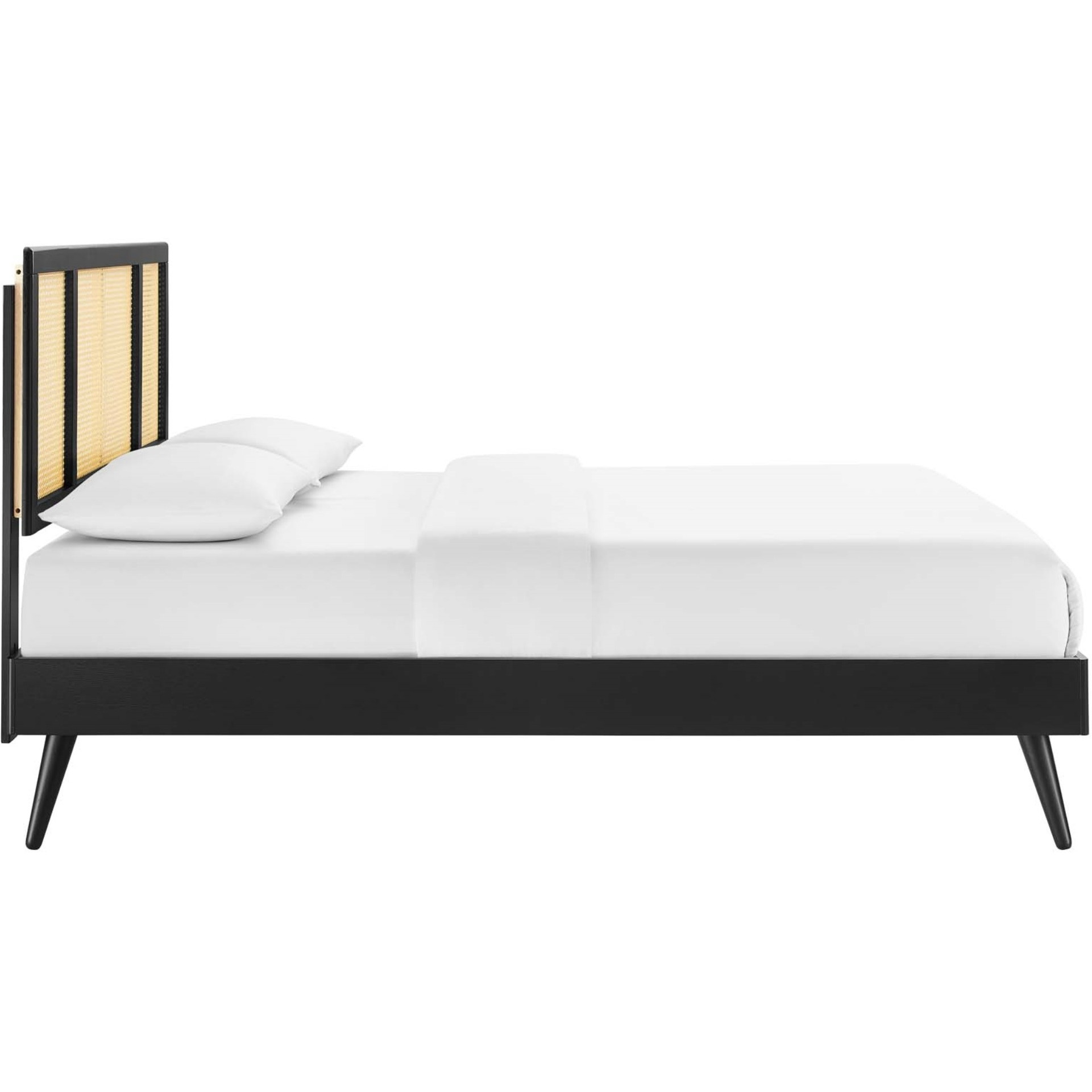 Kelsea Cane and Wood King Platform Bed With Splayed Legs Black