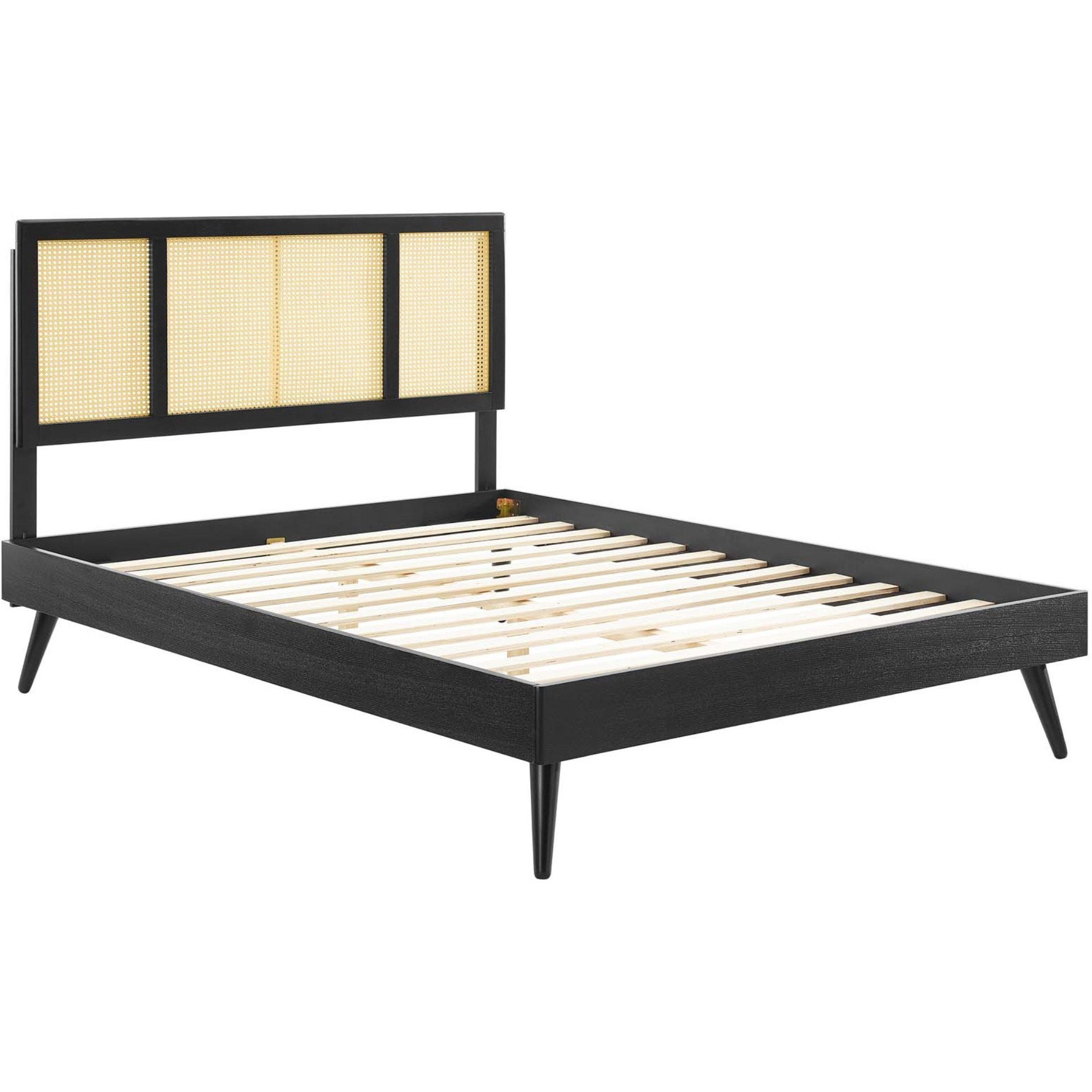 Kelsea Cane and Wood King Platform Bed With Splayed Legs Black