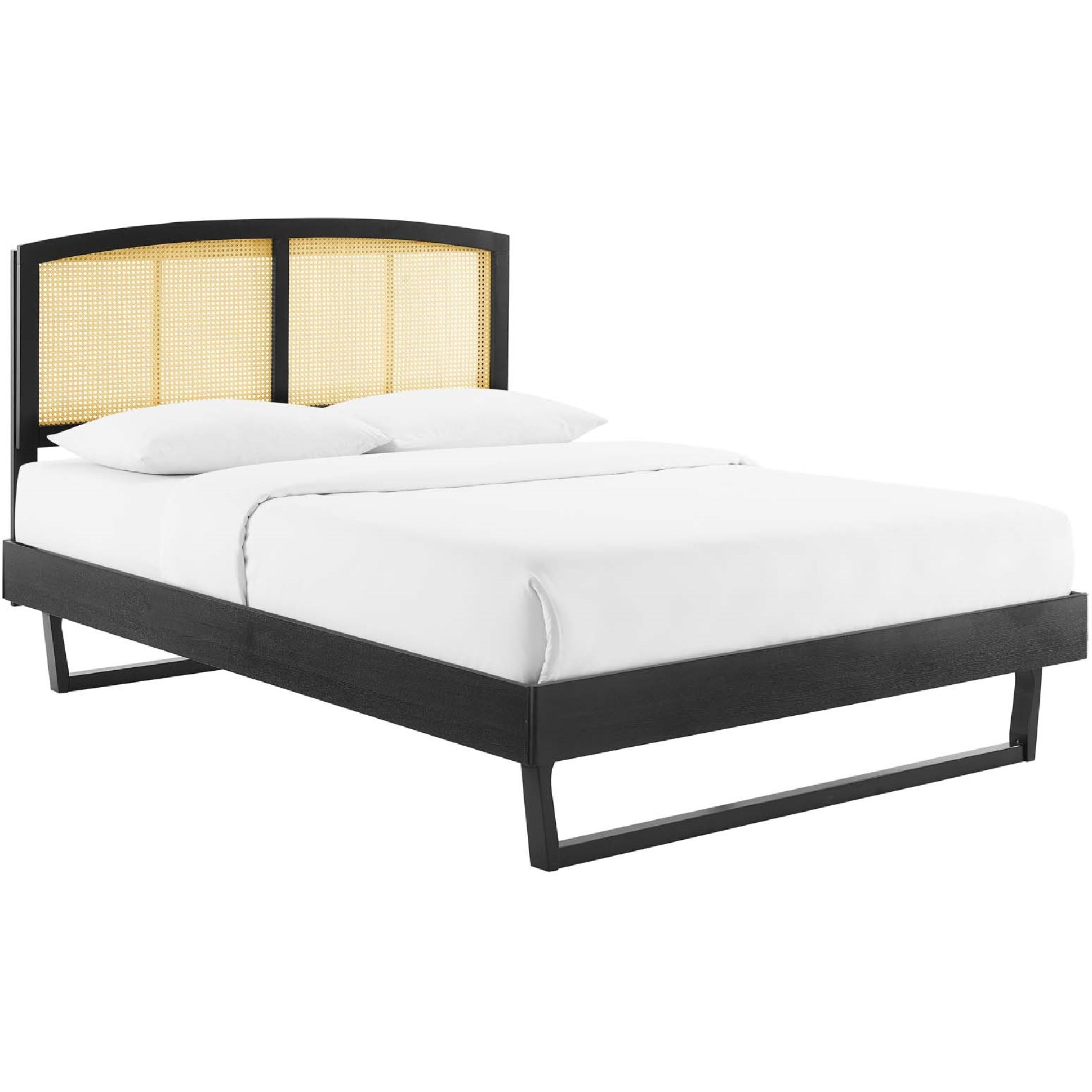Sierra Cane and Wood Full Platform Bed With Angular Legs Black