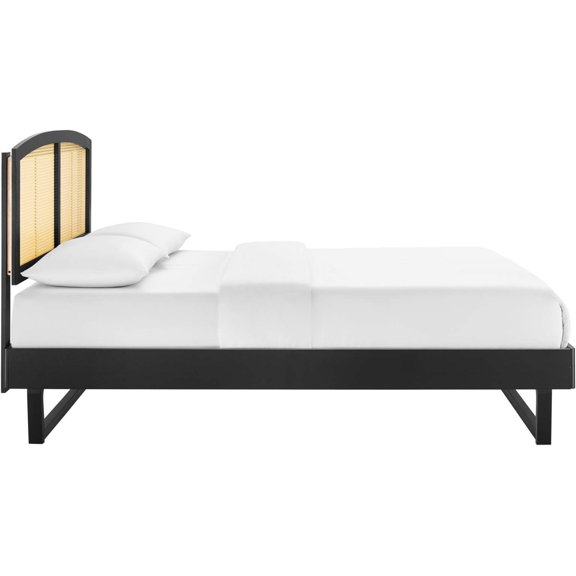 Sierra Cane and Wood Full Platform Bed With Angular Legs Black