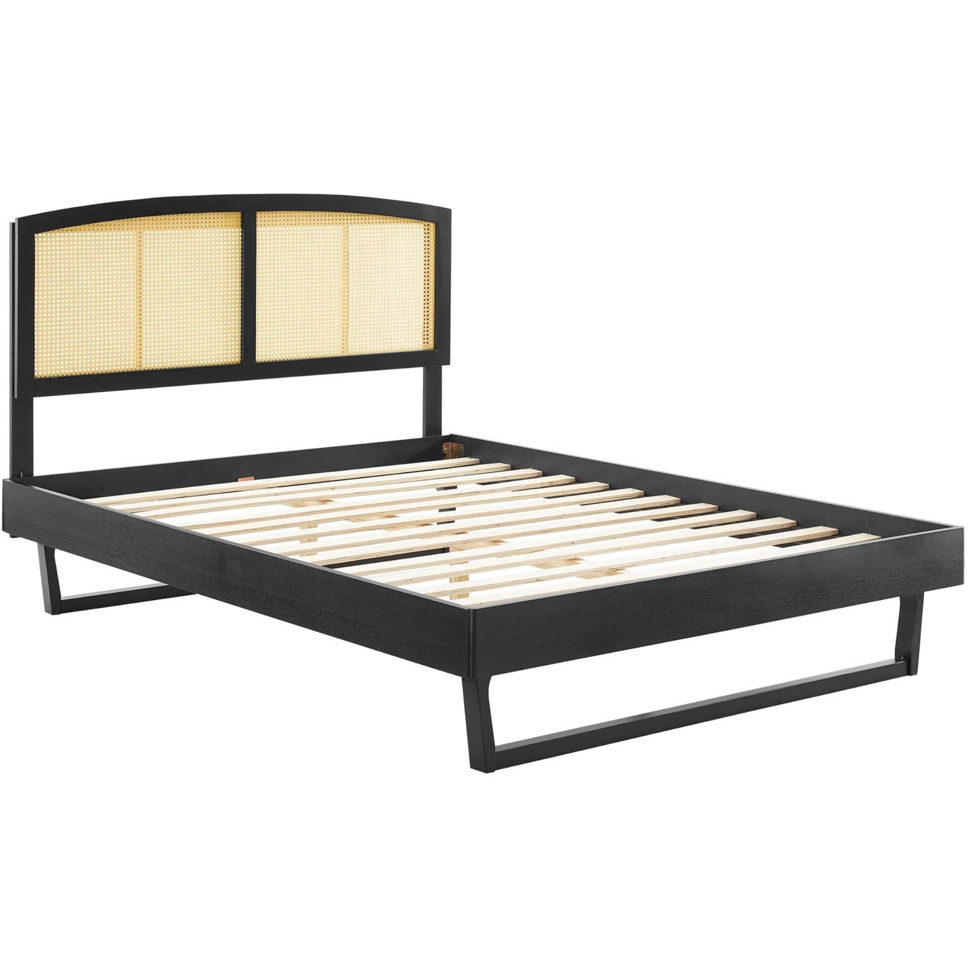 Sierra Cane and Wood Full Platform Bed With Angular Legs Black