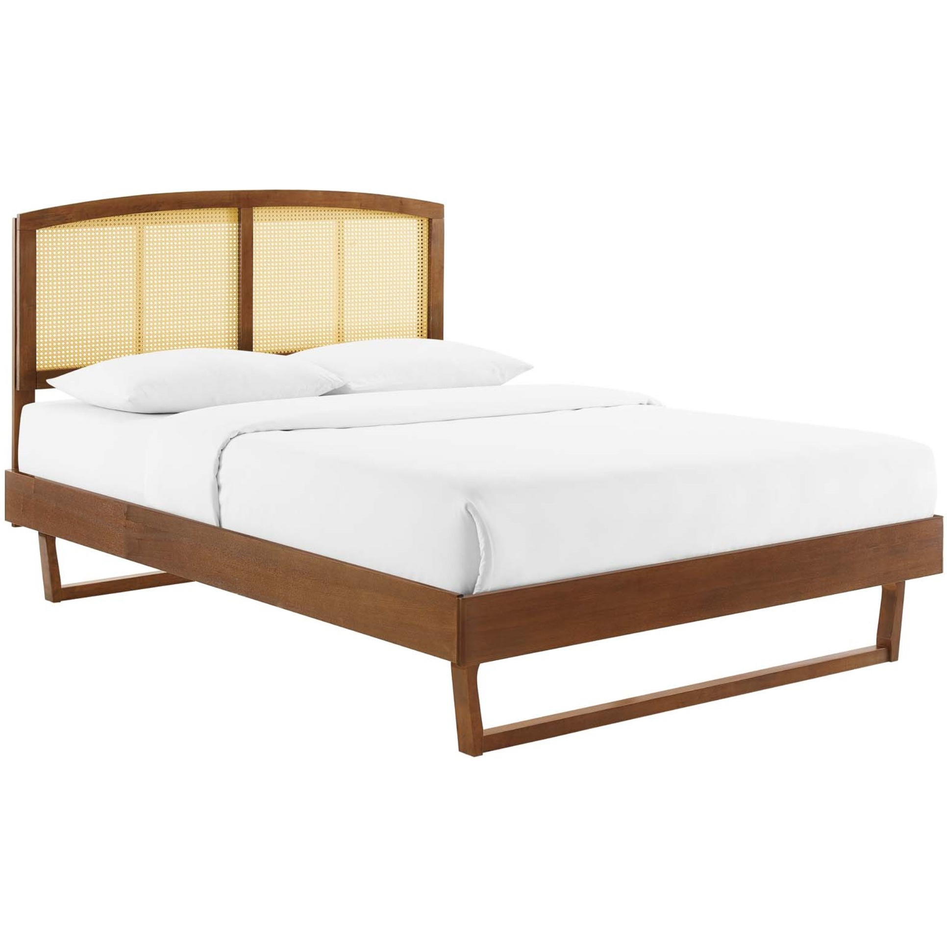 Sierra Cane and Wood King Platform Bed With Angular Legs Walnut