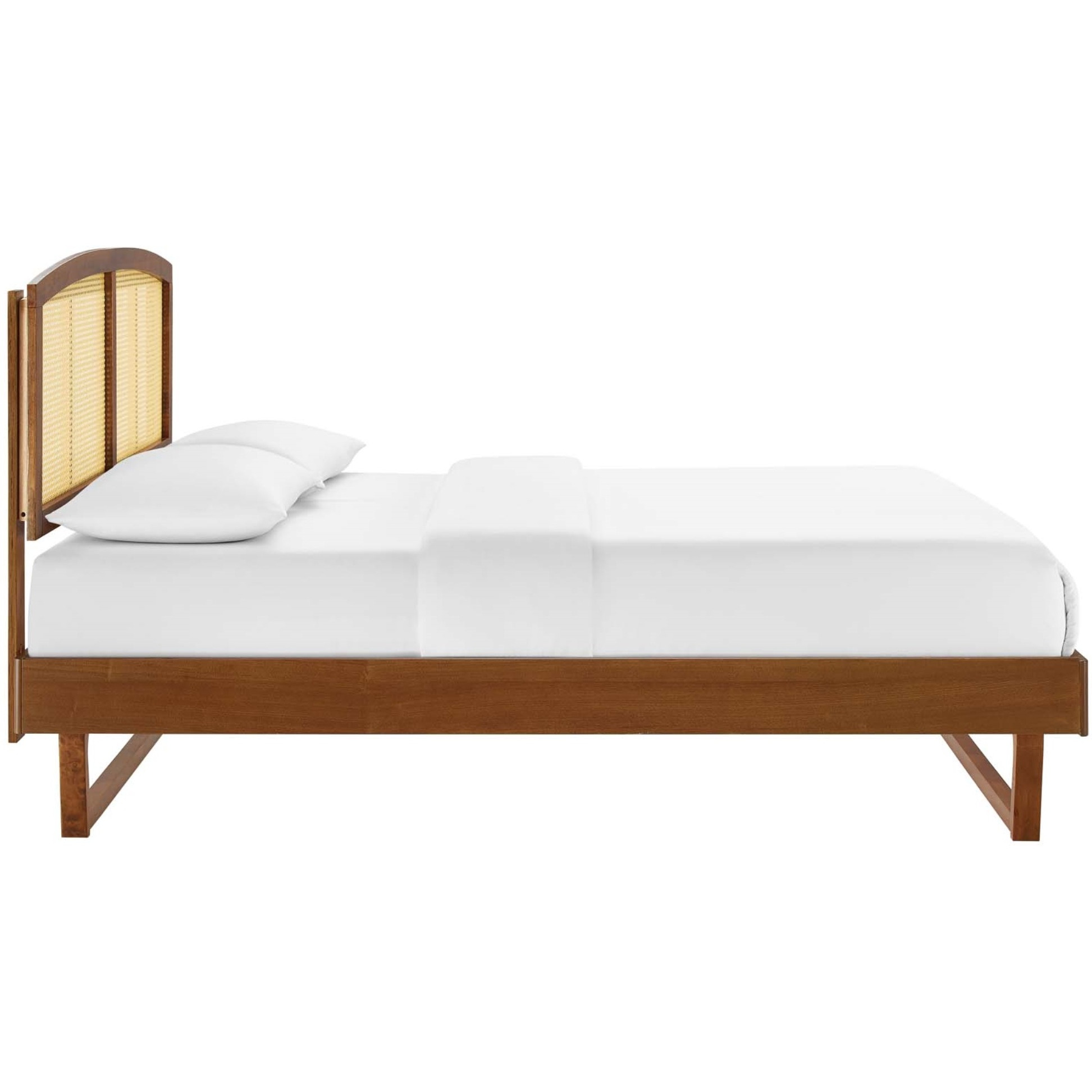 Sierra Cane and Wood King Platform Bed With Angular Legs Walnut