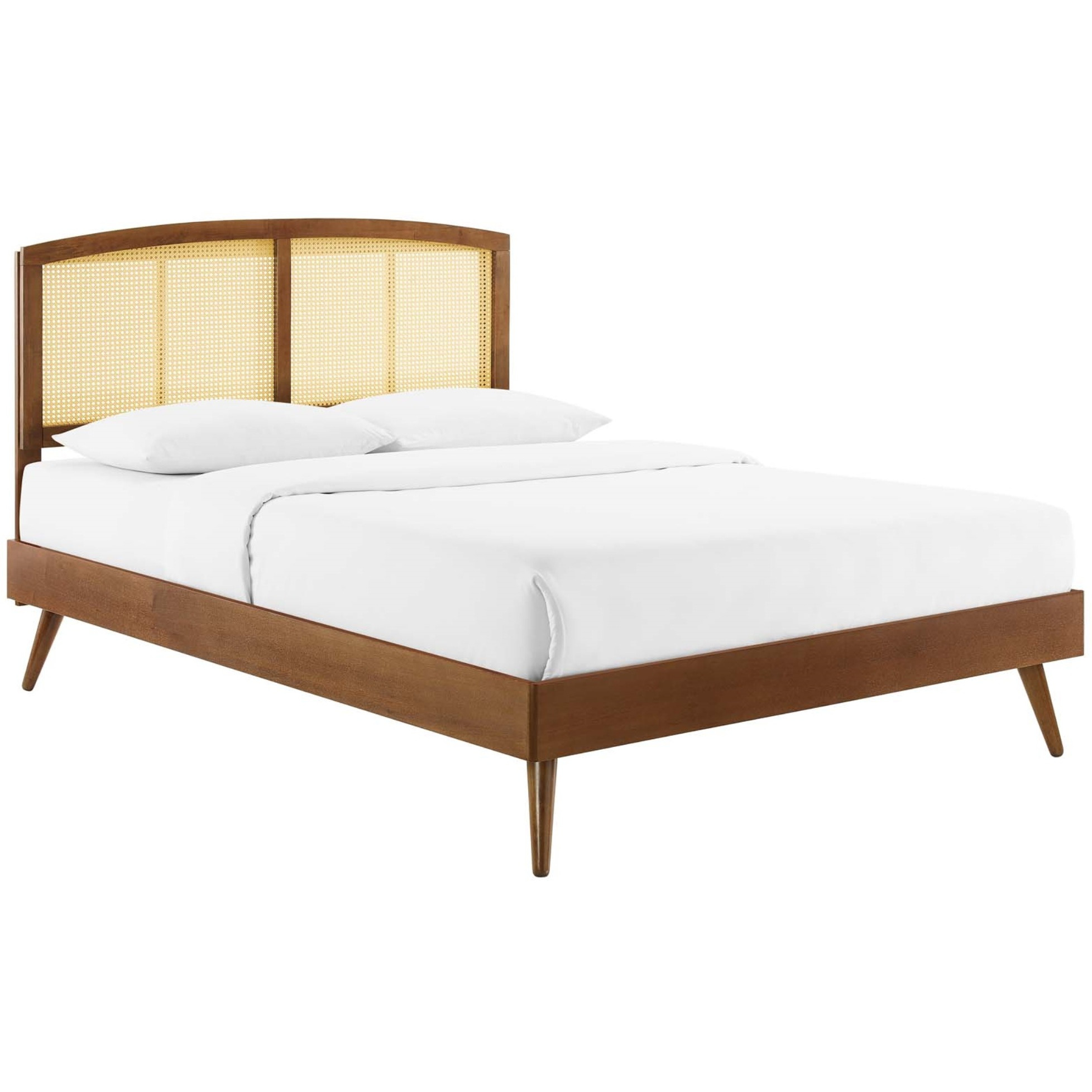 Sierra Cane and Wood King Platform Bed With Splayed Legs Walnut