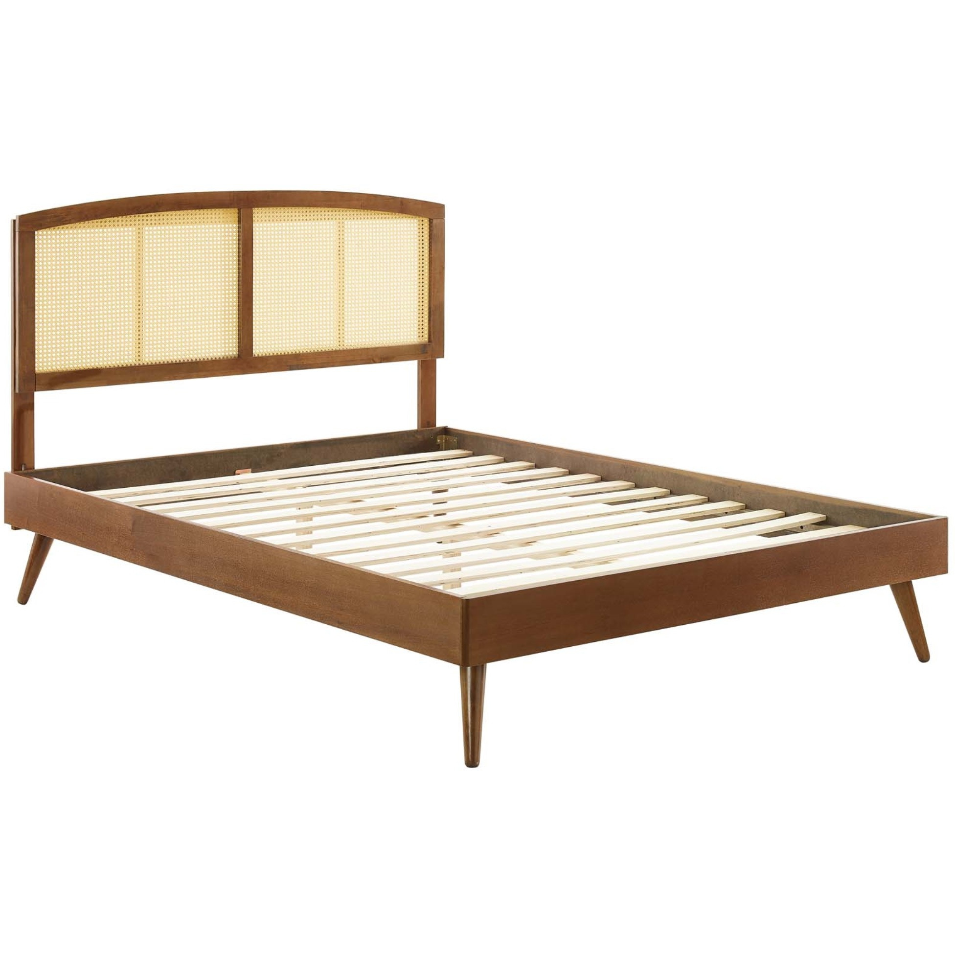 Sierra Cane and Wood King Platform Bed With Splayed Legs Walnut
