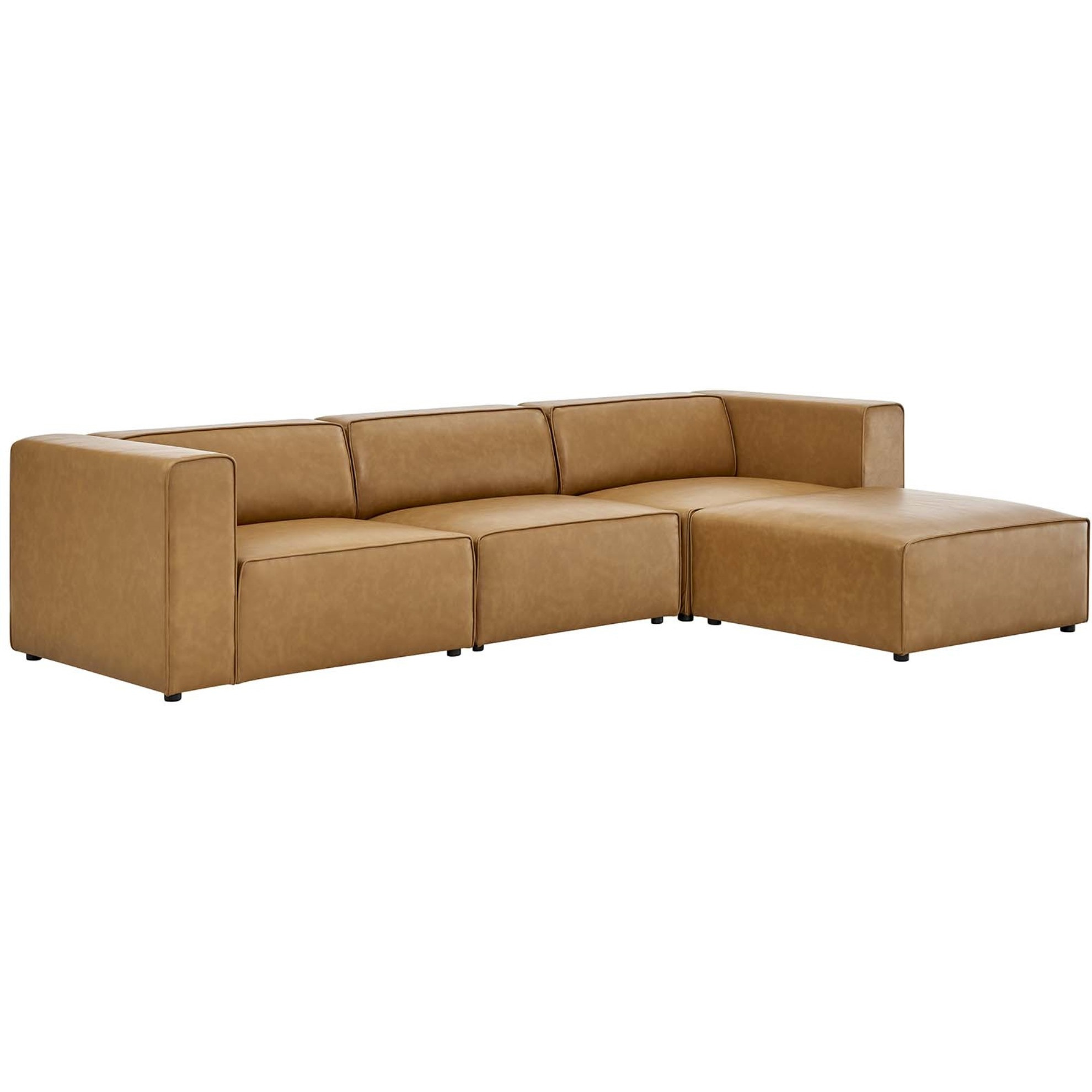 Mingle Vegan Leather Sofa and Ottoman Set Tan