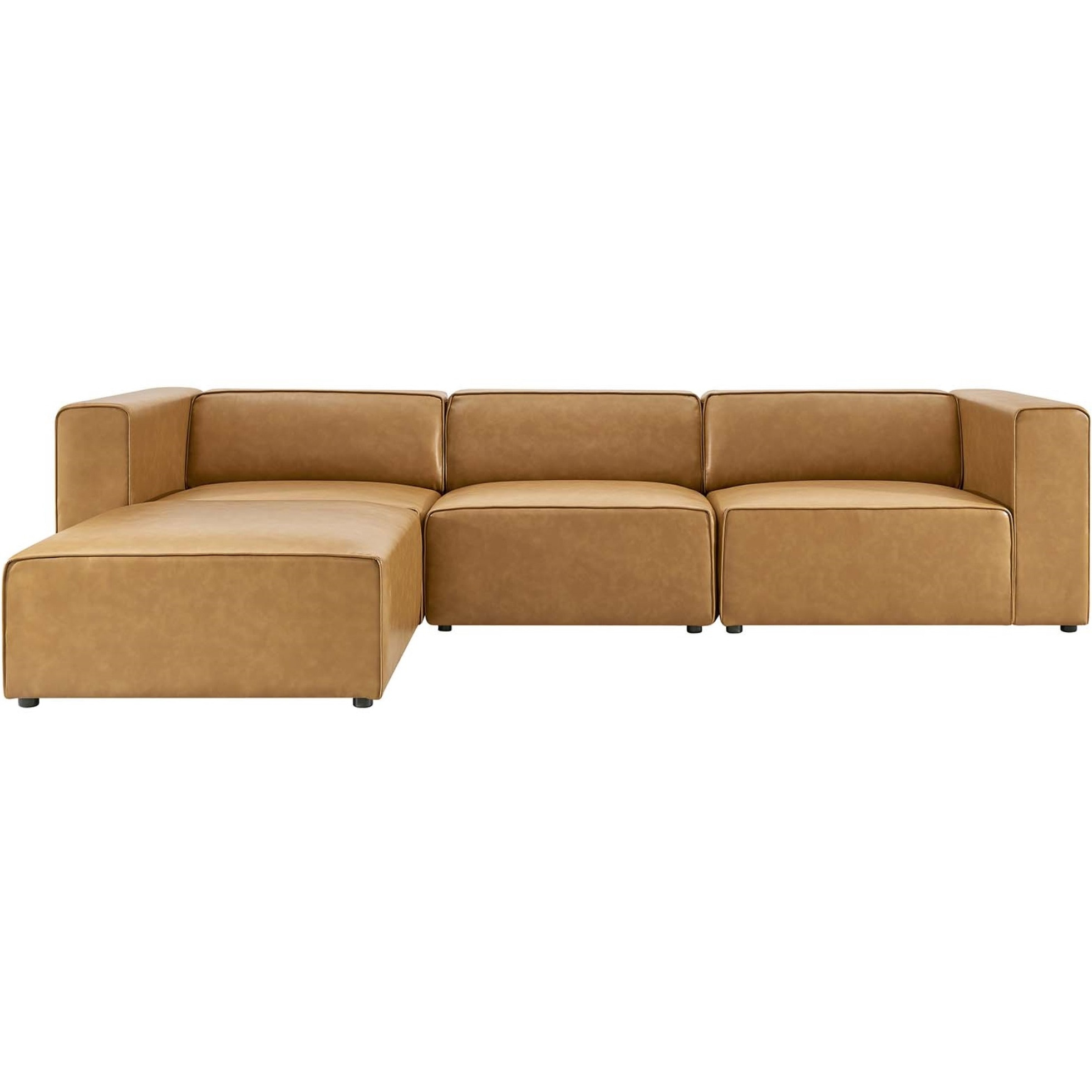Mingle Vegan Leather Sofa and Ottoman Set Tan