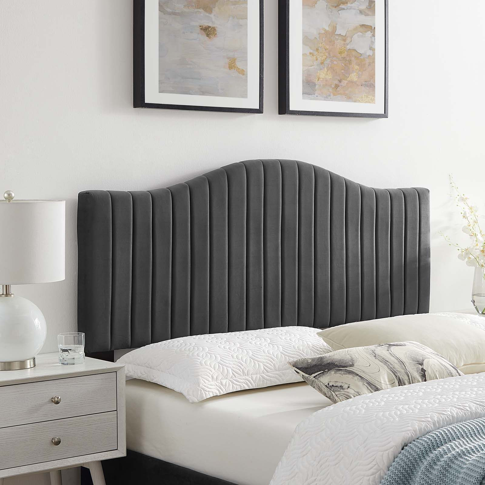 Brielle Channel Tufted Performance Velvet Twin Headboard Charcoal