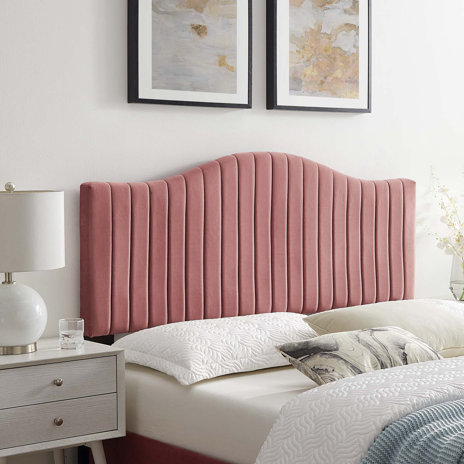 Brielle Channel Tufted Performance Velvet Full/Queen Headboard Dusty Rose