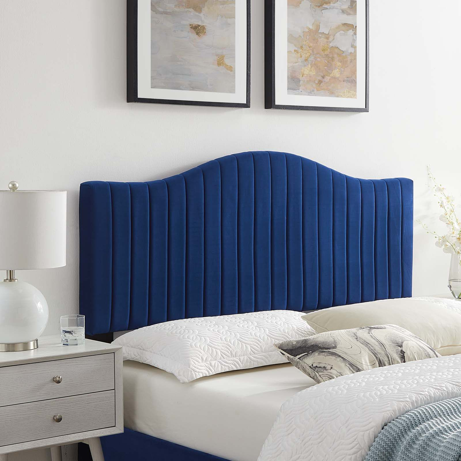 Brielle Channel Tufted Performance Velvet King/California King Headboard Navy
