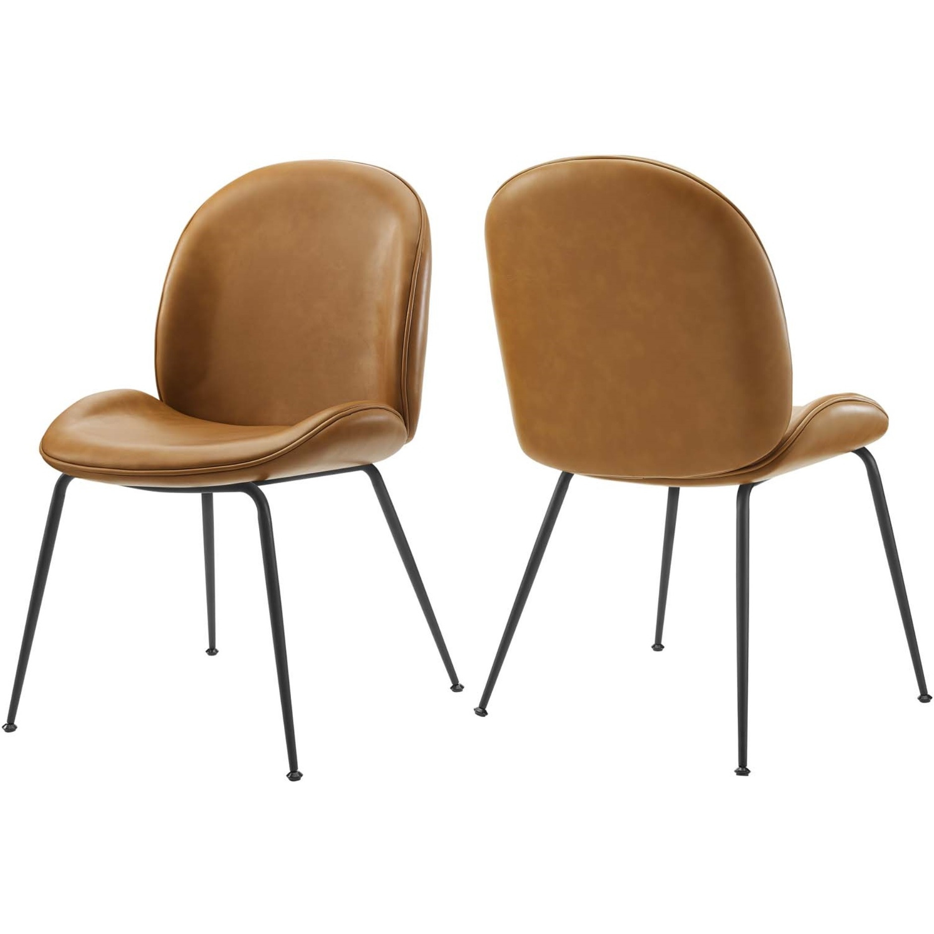 Scoop Black Powder Coated Steel Leg Vegan Leather Dining Chairs - Set of 2 Tan