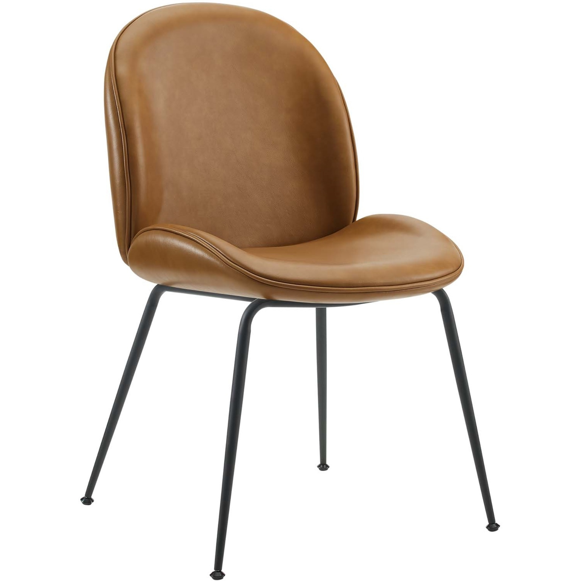 Scoop Black Powder Coated Steel Leg Vegan Leather Dining Chairs - Set of 2 Tan