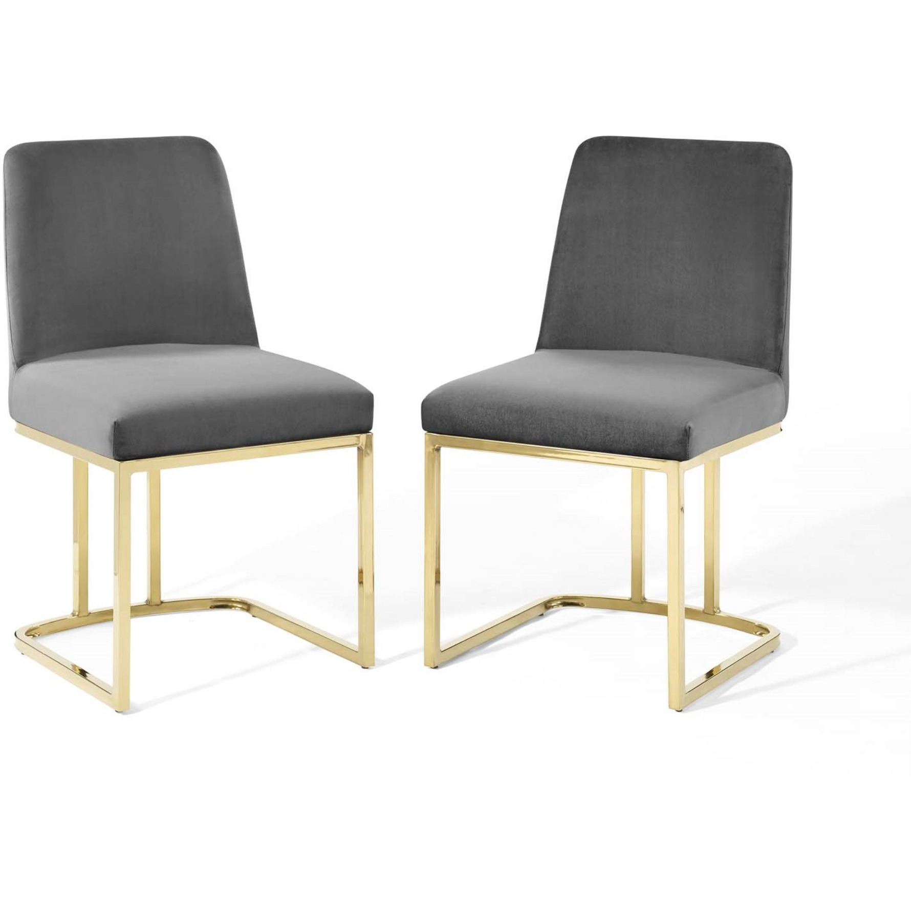 Amplify Sled Base Performance Velvet Dining Chairs - Set of 2 Gold Gray