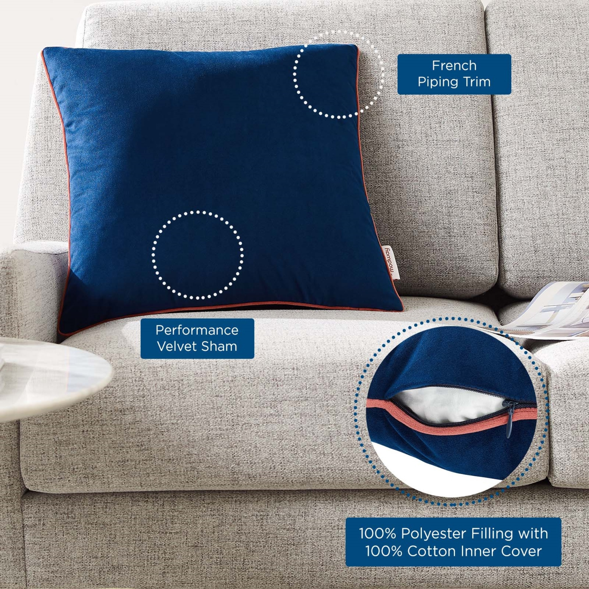 Accentuate 18" Performance Velvet Throw Pillow Navy Blossom