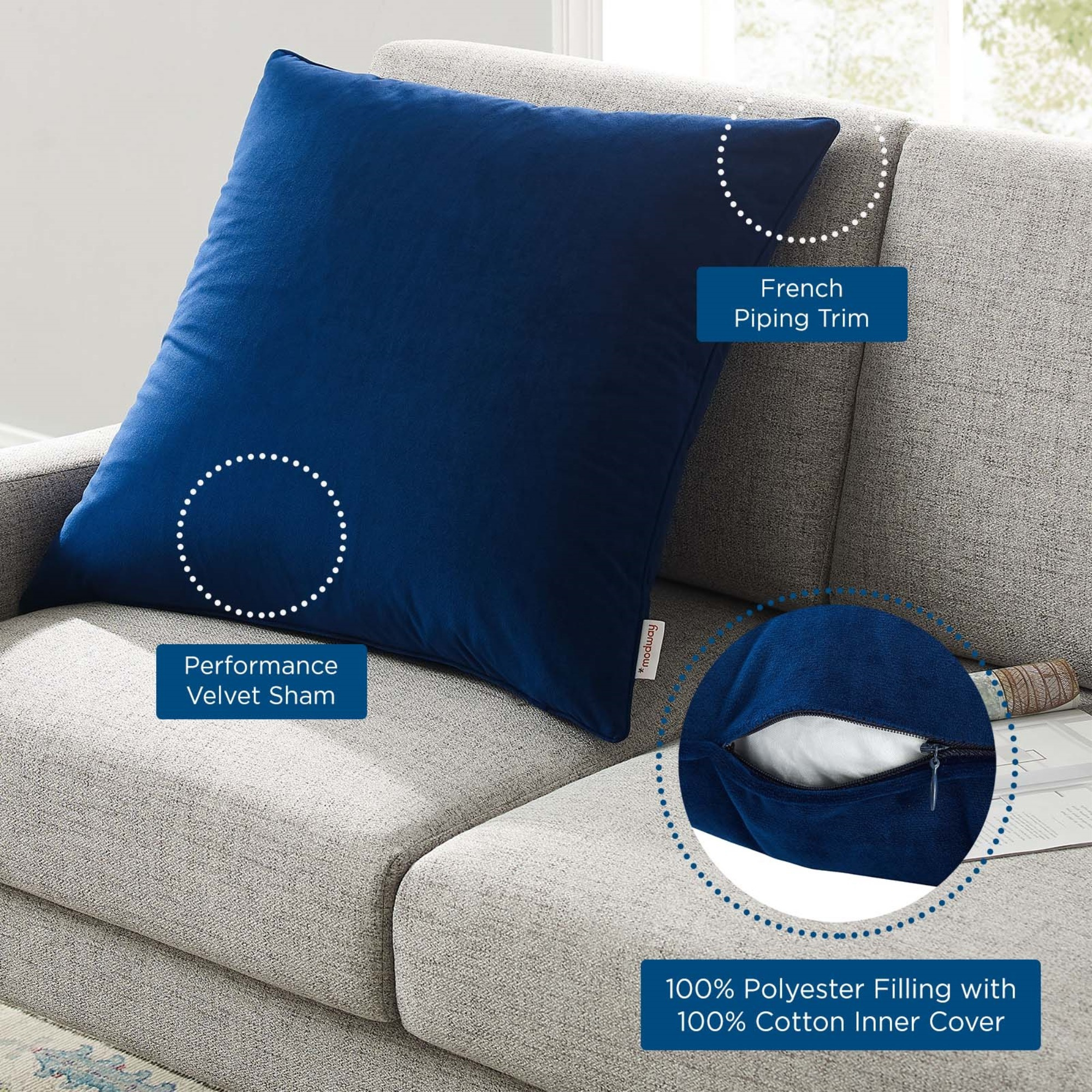 Enhance 24" Performance Velvet Throw Pillow Navy