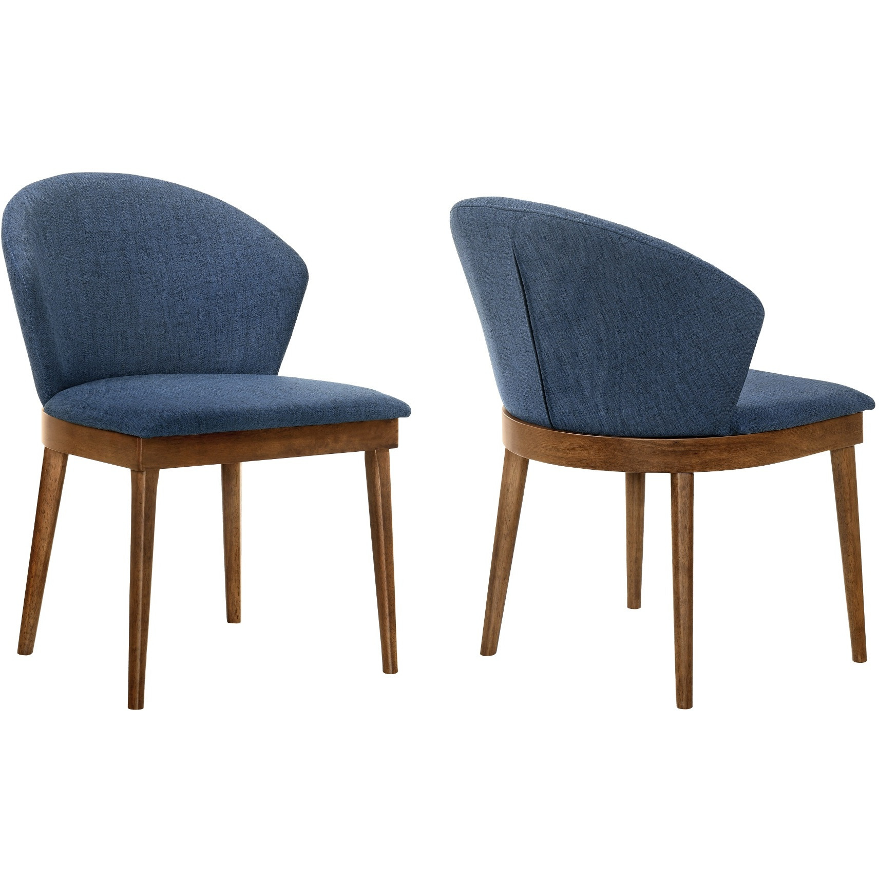 Juno Blue Fabric and Walnut Wood Dining Side Chairs - Set of 2