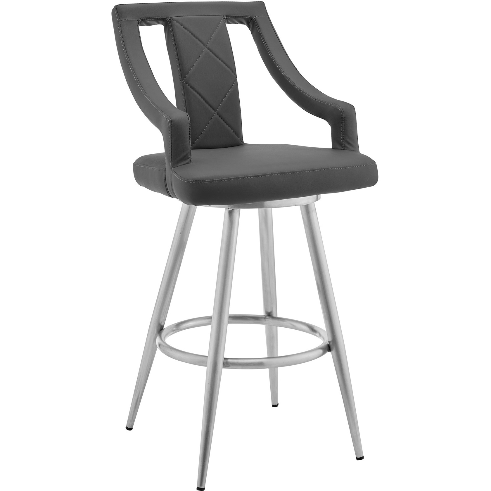 Maxen 26" Gray Faux Leather and Brushed Stainless Steel Swivel Bar Stool