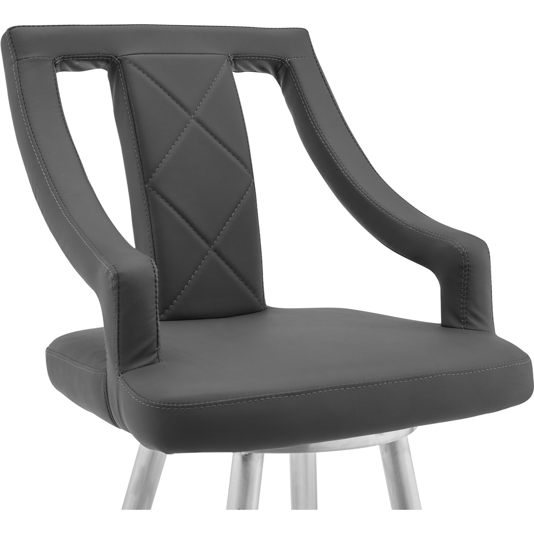 Maxen 26" Gray Faux Leather and Brushed Stainless Steel Swivel Bar Stool