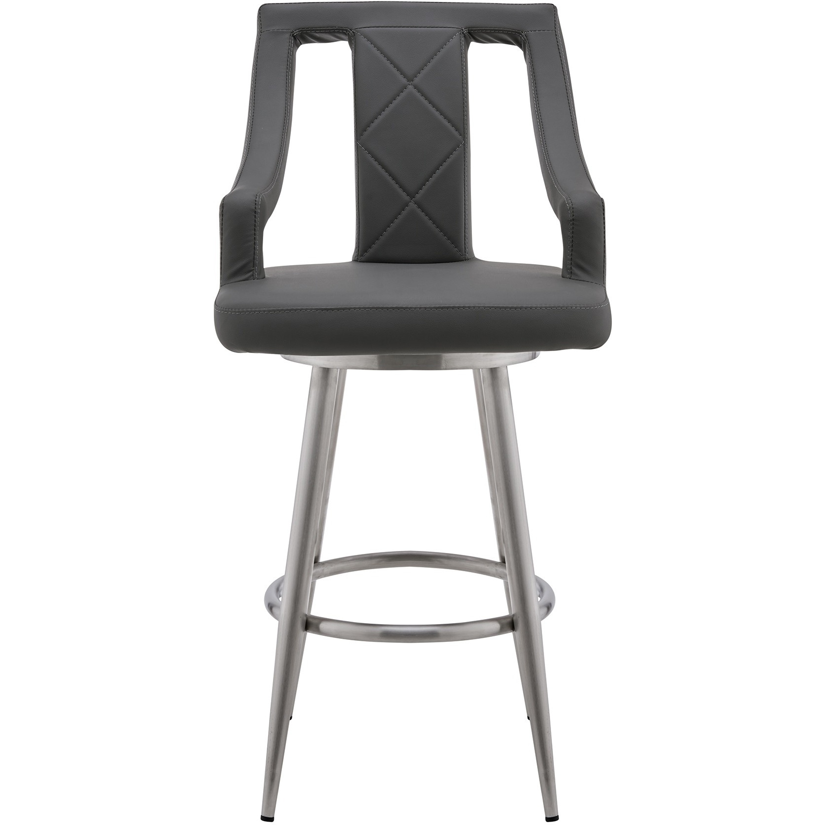 Maxen 26" Gray Faux Leather and Brushed Stainless Steel Swivel Bar Stool