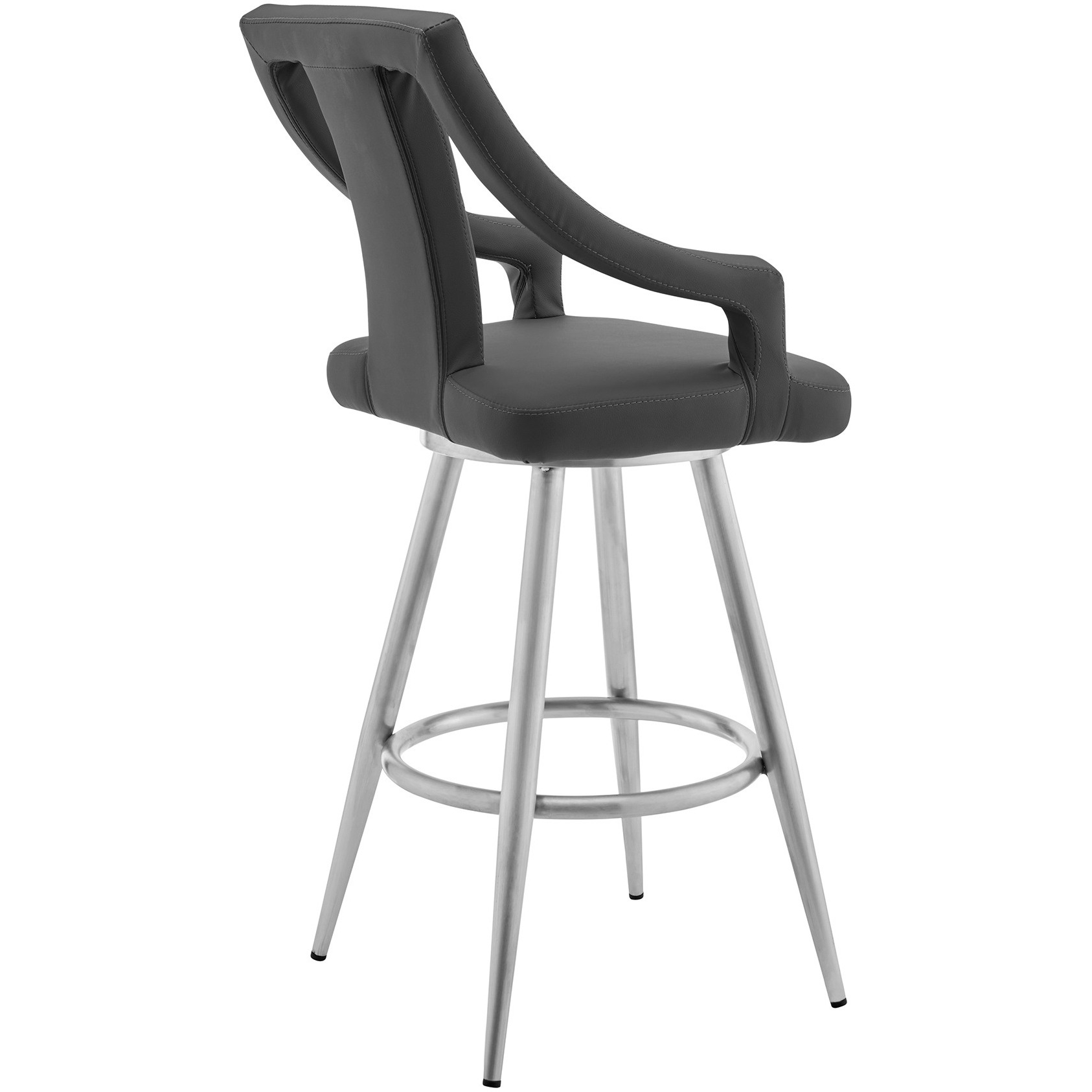 Maxen 30" Gray Faux Leather and Brushed Stainless Steel Swivel Bar Stool