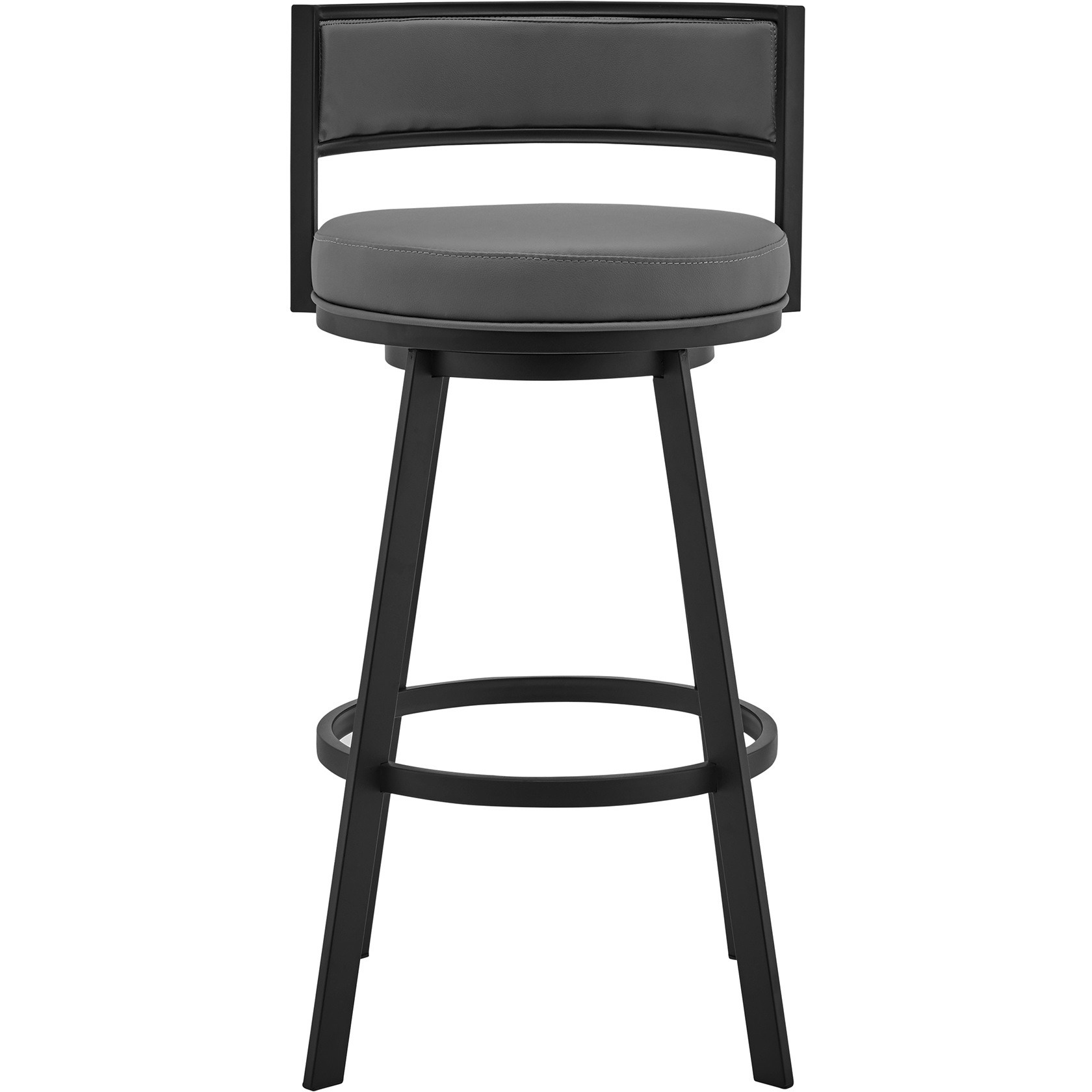 Roman 26" Gray Faux Leather and Black Metal Swivel Bar Stool