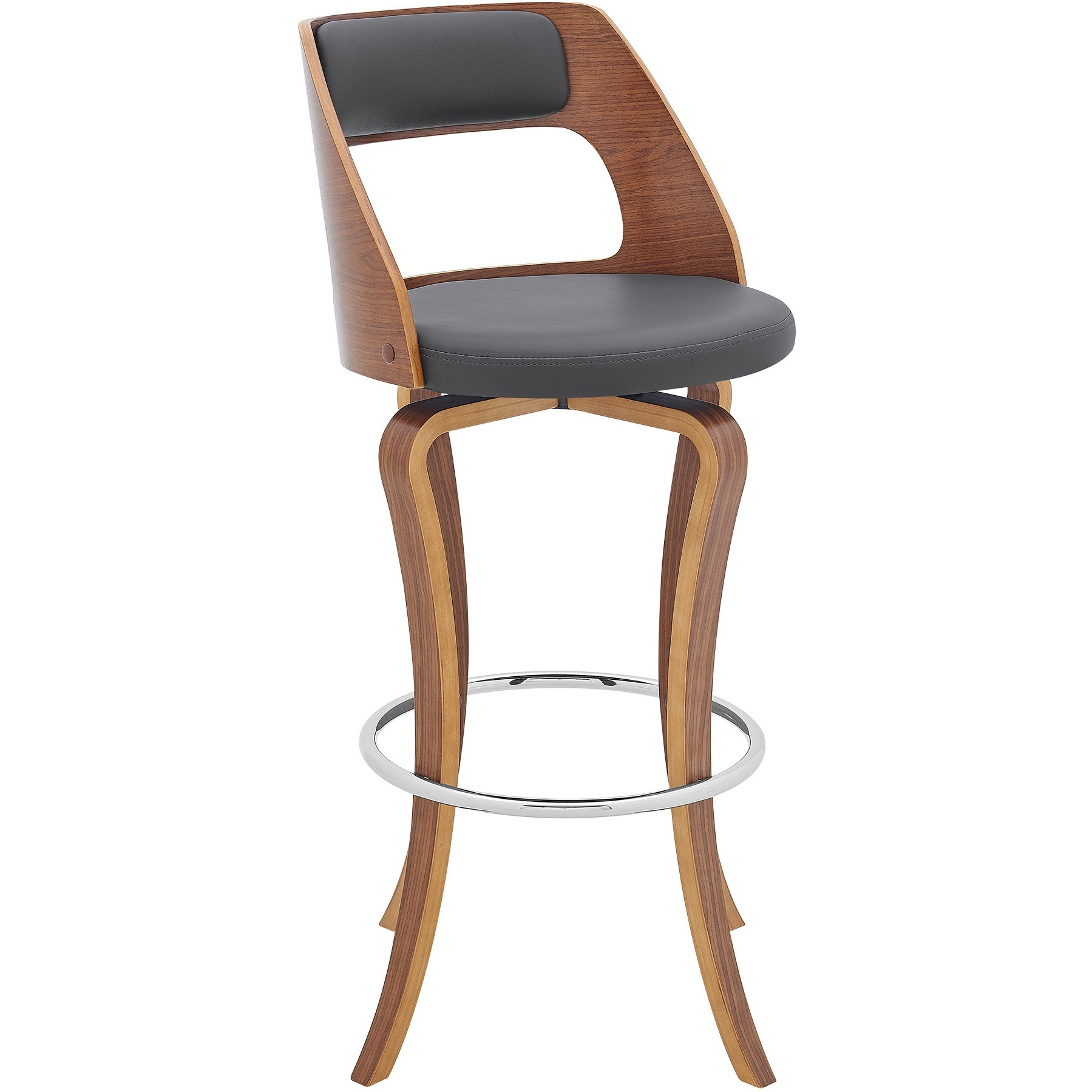 Grady 30" Swivel Gray Faux Leather and Walnut Wood Bar Stool