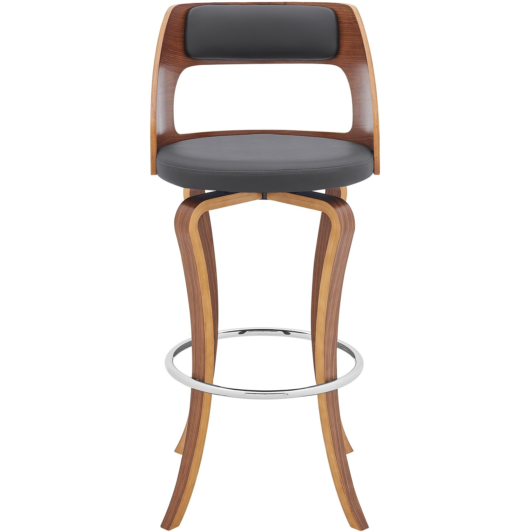 Grady 30" Swivel Gray Faux Leather and Walnut Wood Bar Stool